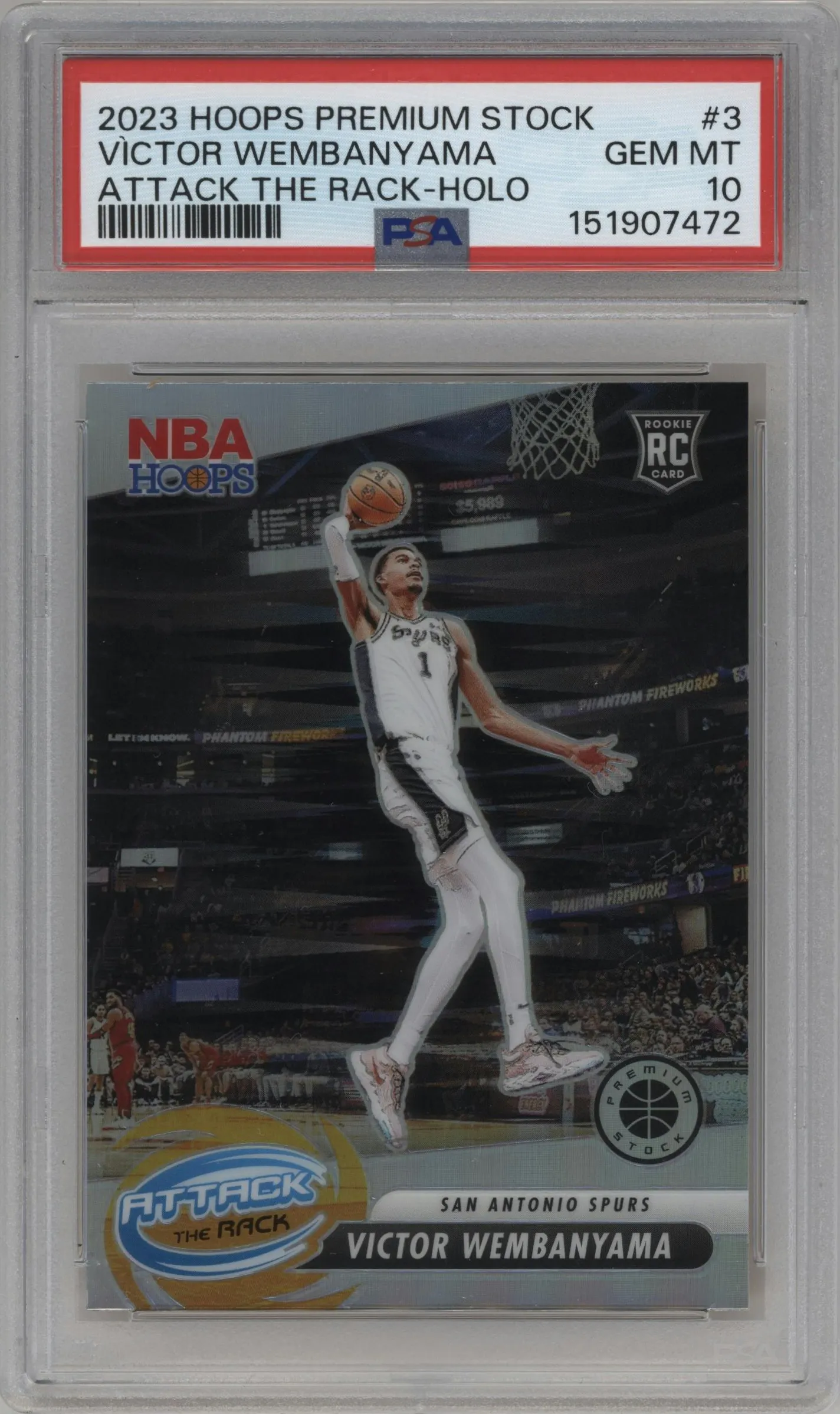 2023 Panini Hoops Premium Stock Attack the Rack Victor Wembanyama Holo #3 PSA 10