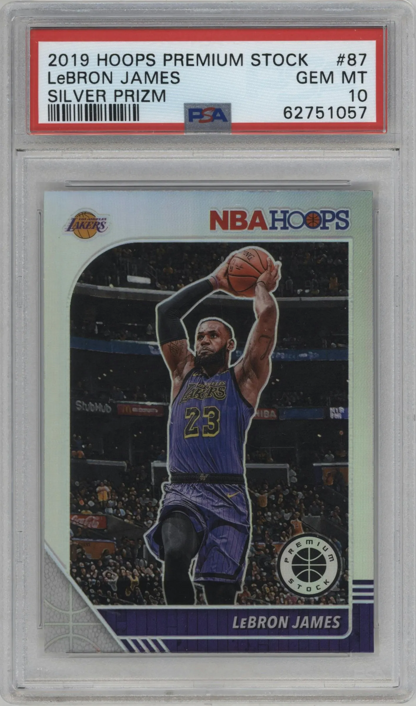 2019 Panini Hoops Premium Stock LeBron James Silver #87 PSA 10
