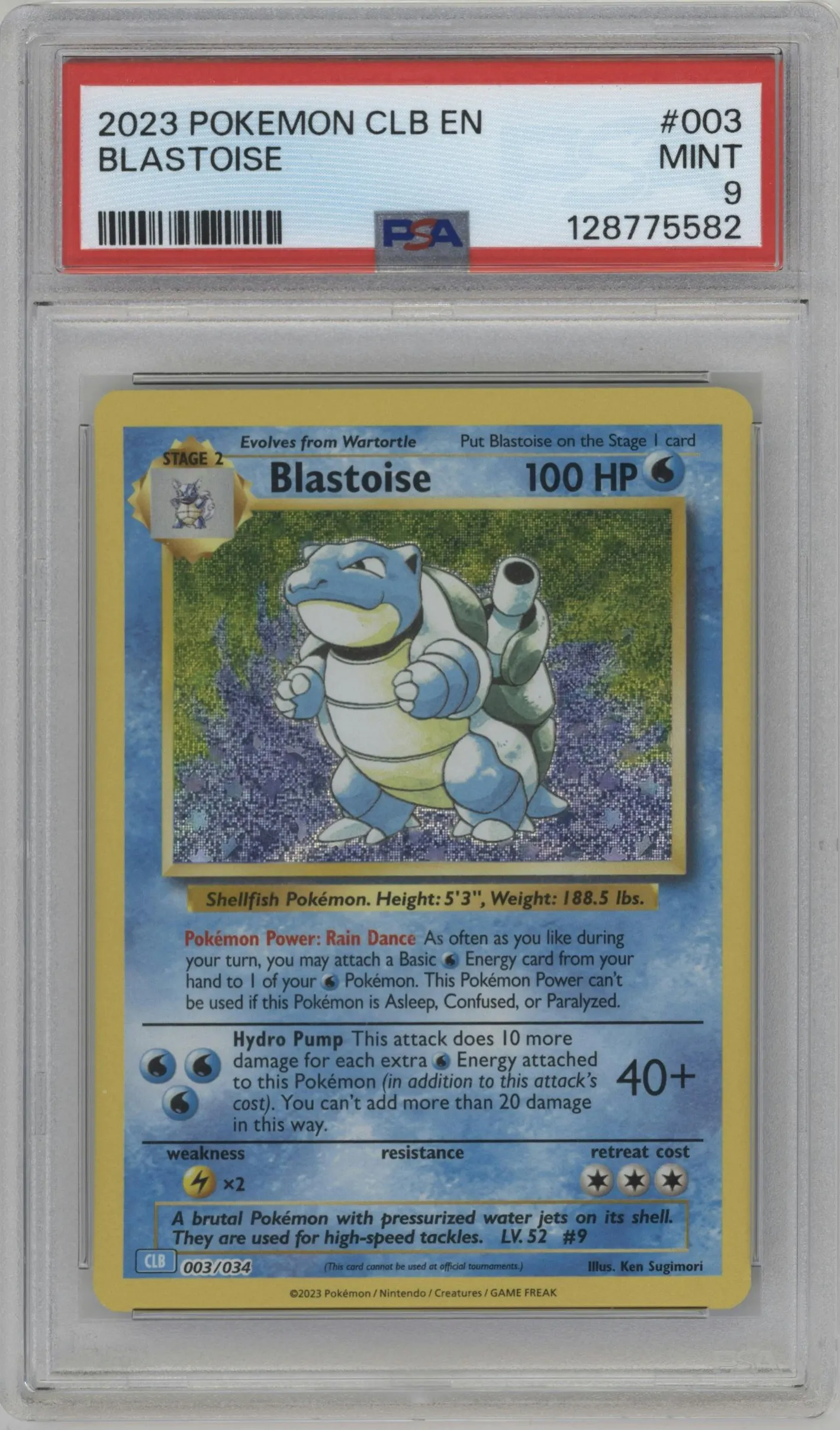 2023 Pokemon CLB Blastoise #003 PSA 9