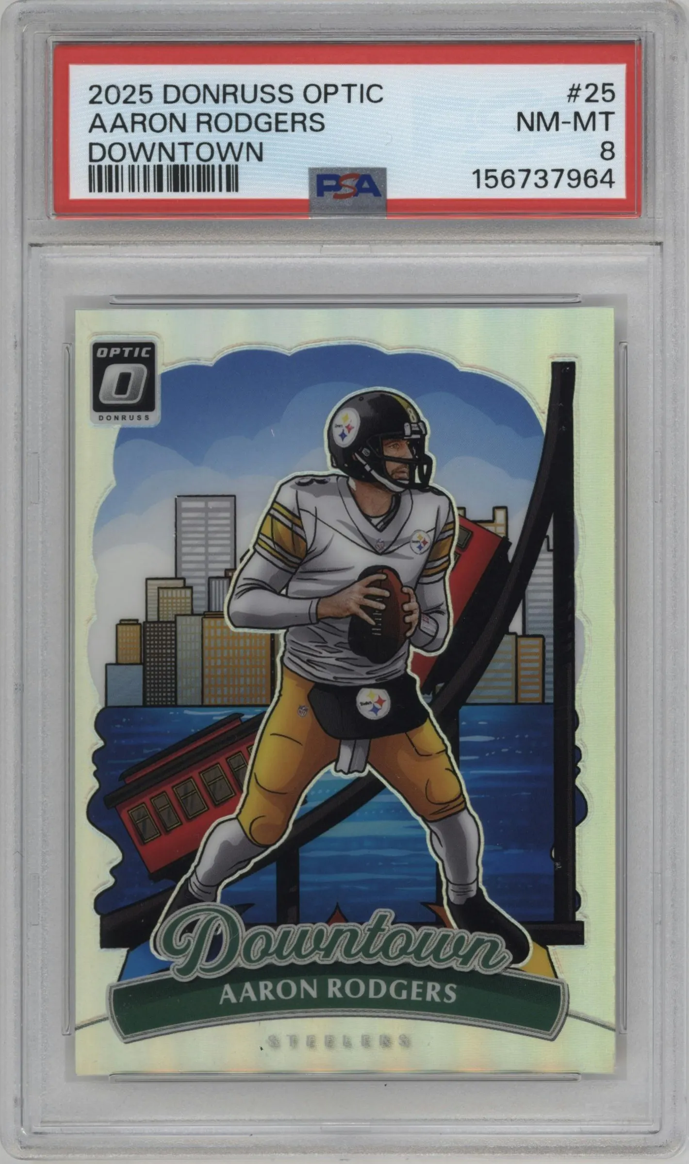 2025 Donruss Optic Downtown Aaron Rodgers #25 PSA 8
