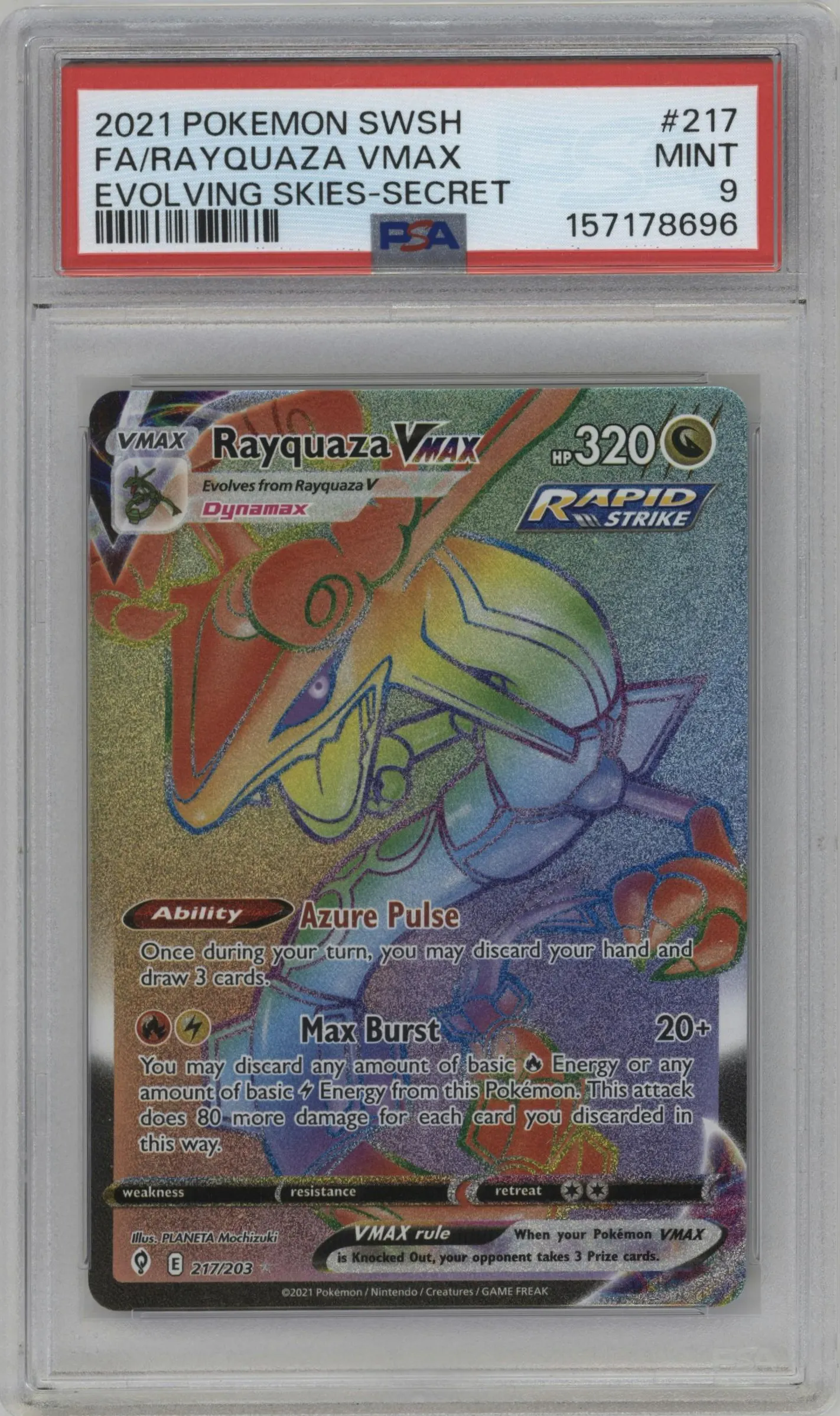 2021 Pokemon SWSH Evolving Skies Rayquaza VMAX #217 PSA 9