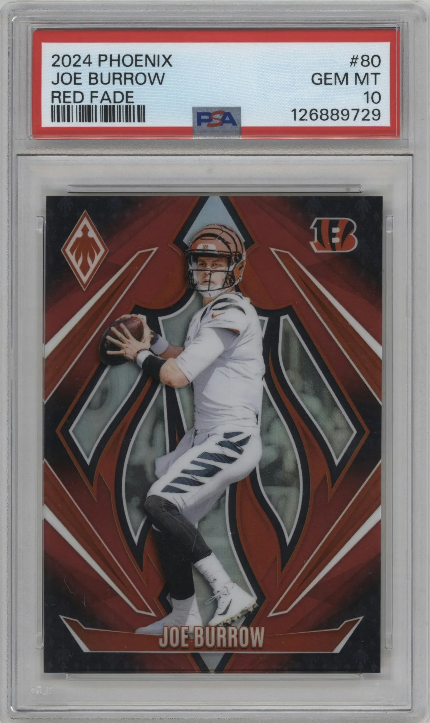 2024 Panini Phoenix Joe Burrow Red Fade PSA 10