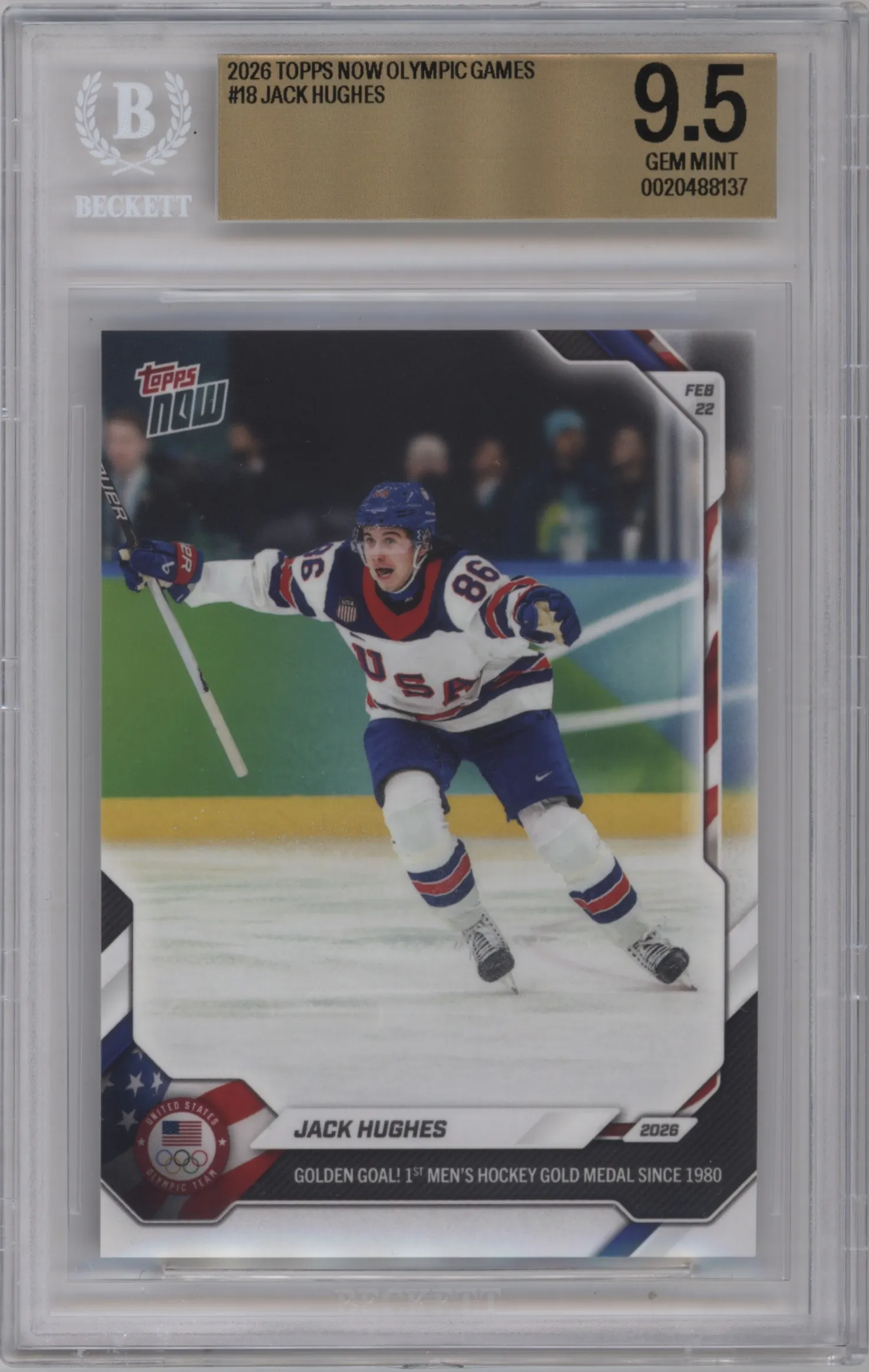 2026 Topps Now Olympic/Paralympic Games Jack Hughes #18 BGS 9.5