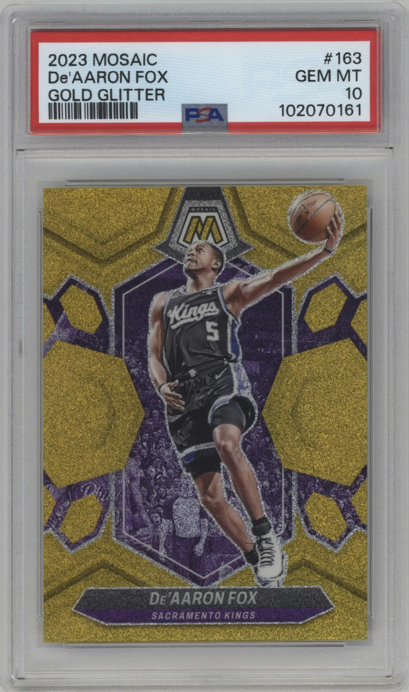 2023 Panini Mosaic De'Aaron Fox Gold Glitter #163 PSA 10