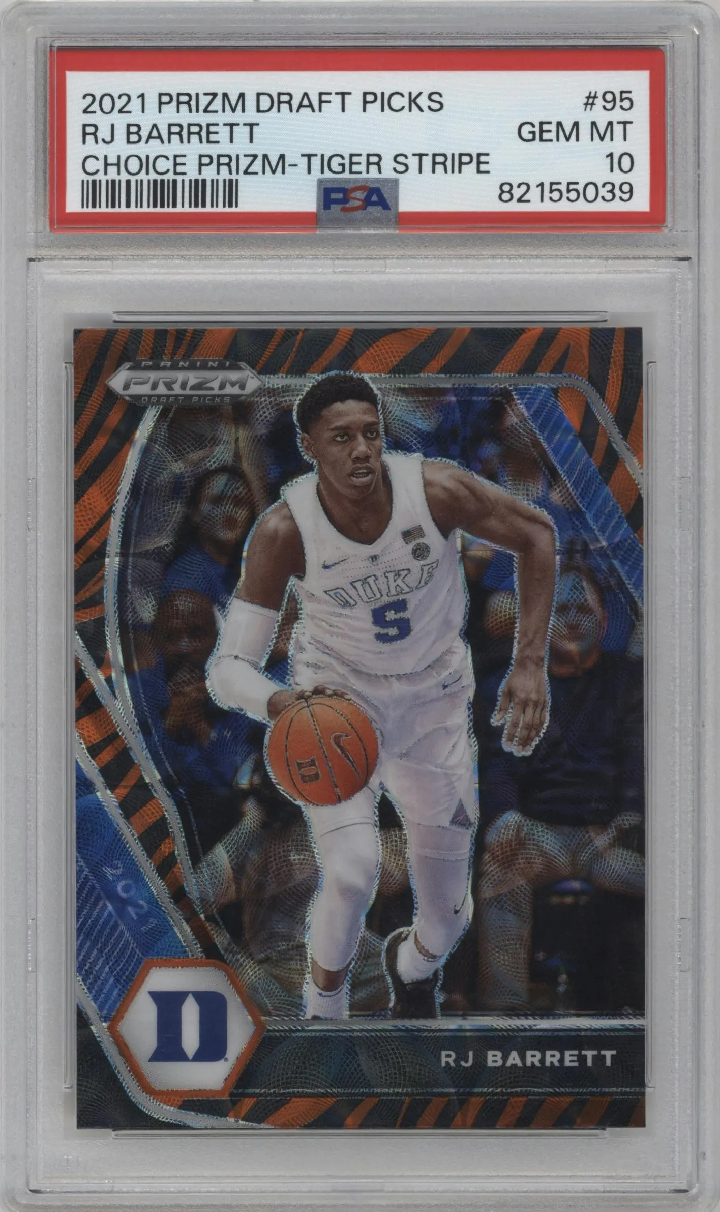 2021 Panini Prizm Draft Picks RJ Barrett Choice Tiger Stripe #95 PSA 10