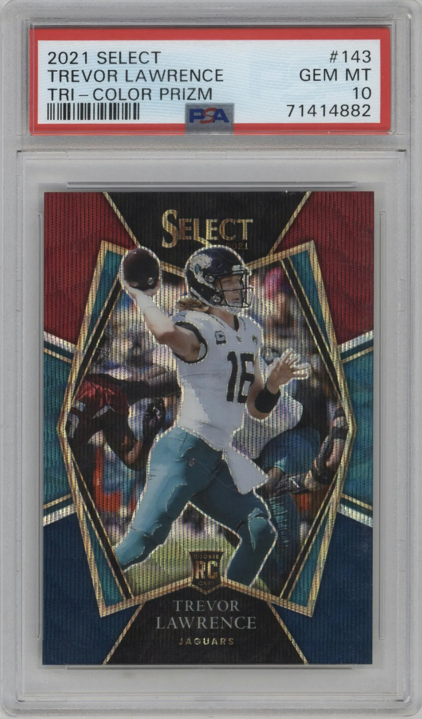2021 Panini Select Pre.Lvl. Trevor Lawrence Tri-Color #143 PSA 10