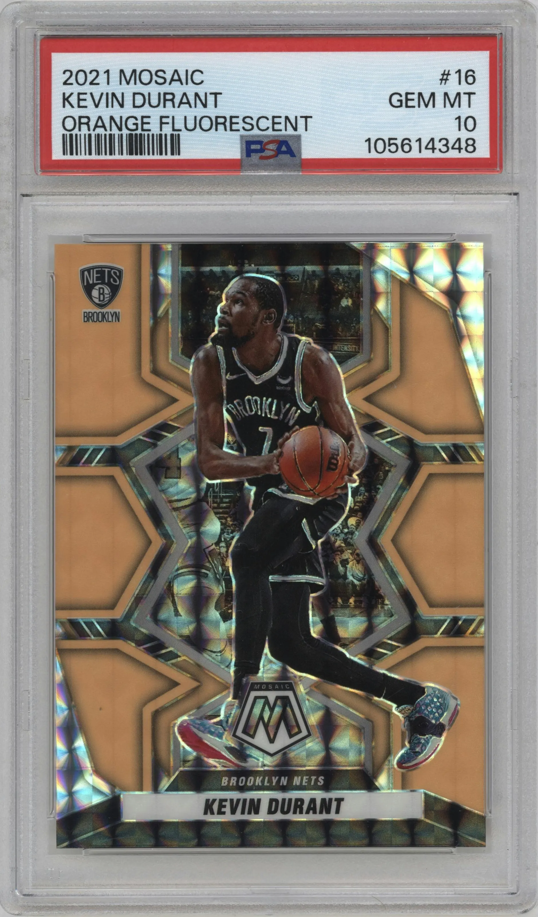 2021 Panini Mosaic Kevin Durant Orange Fluorescent #16 PSA 10