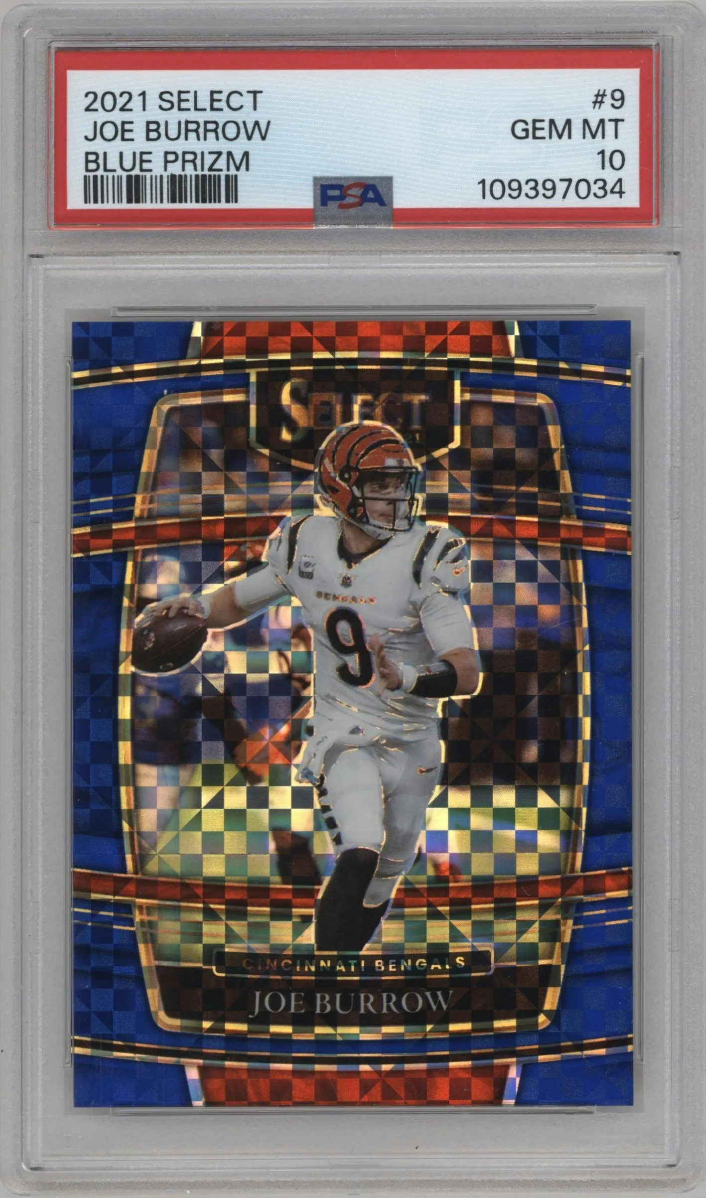 2021 Panini Select Joe Burrow Blue Prizm #9 PSA 10