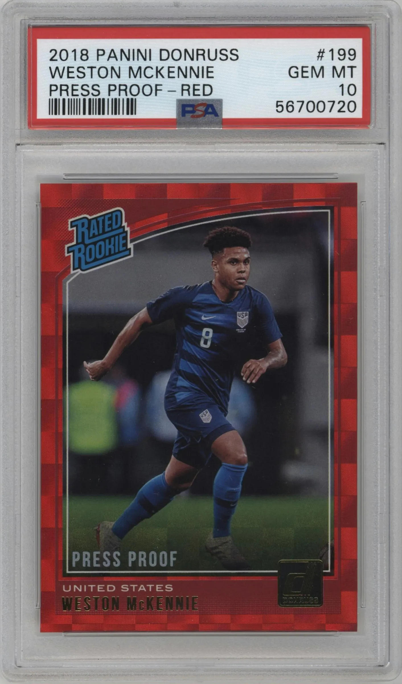 2018 Panini Donruss Rated Rookie Weston McKennie Press Proof Red PSA 10