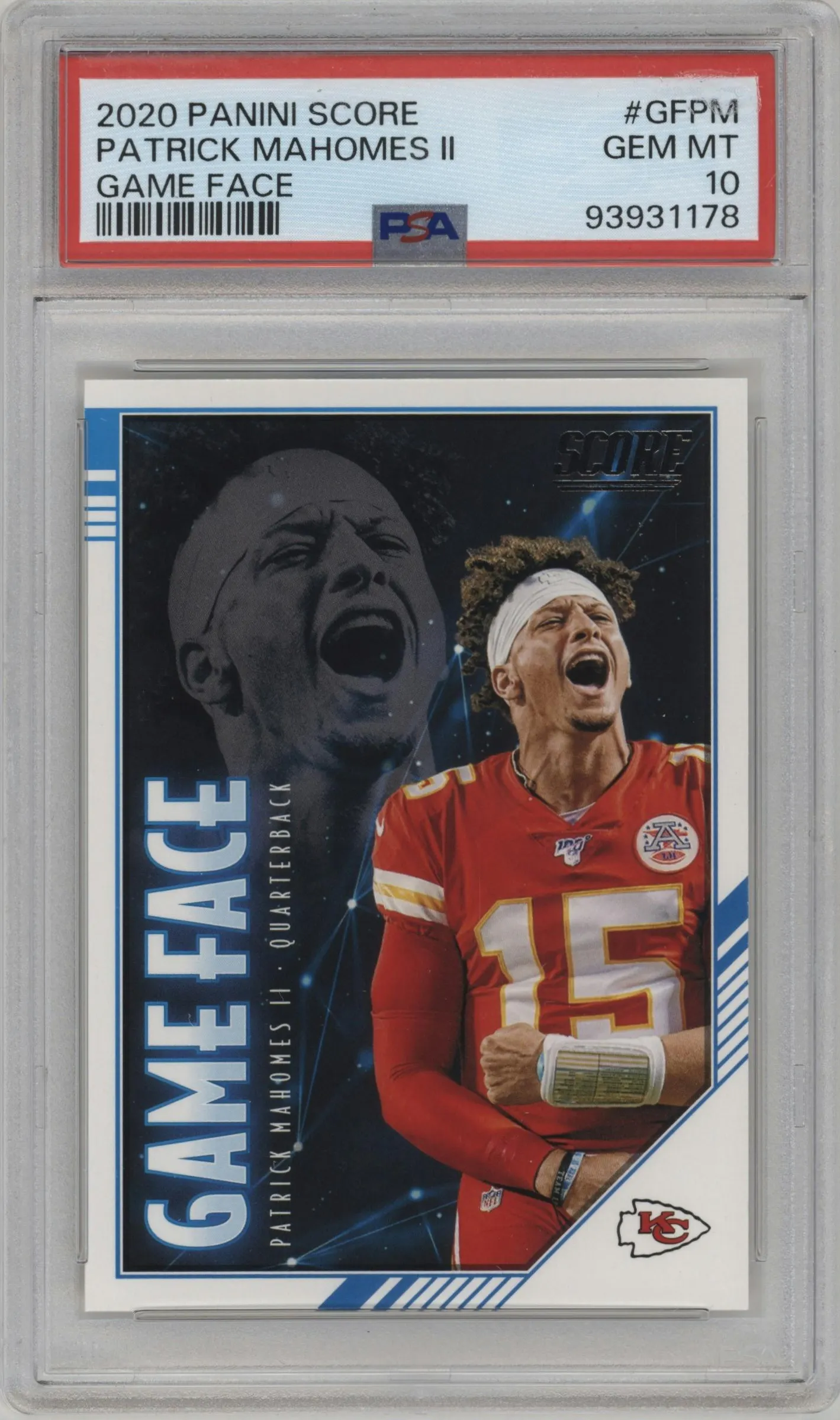 2020 Panini Score Game Face Patrick Mahomes II #GF-PM PSA 10