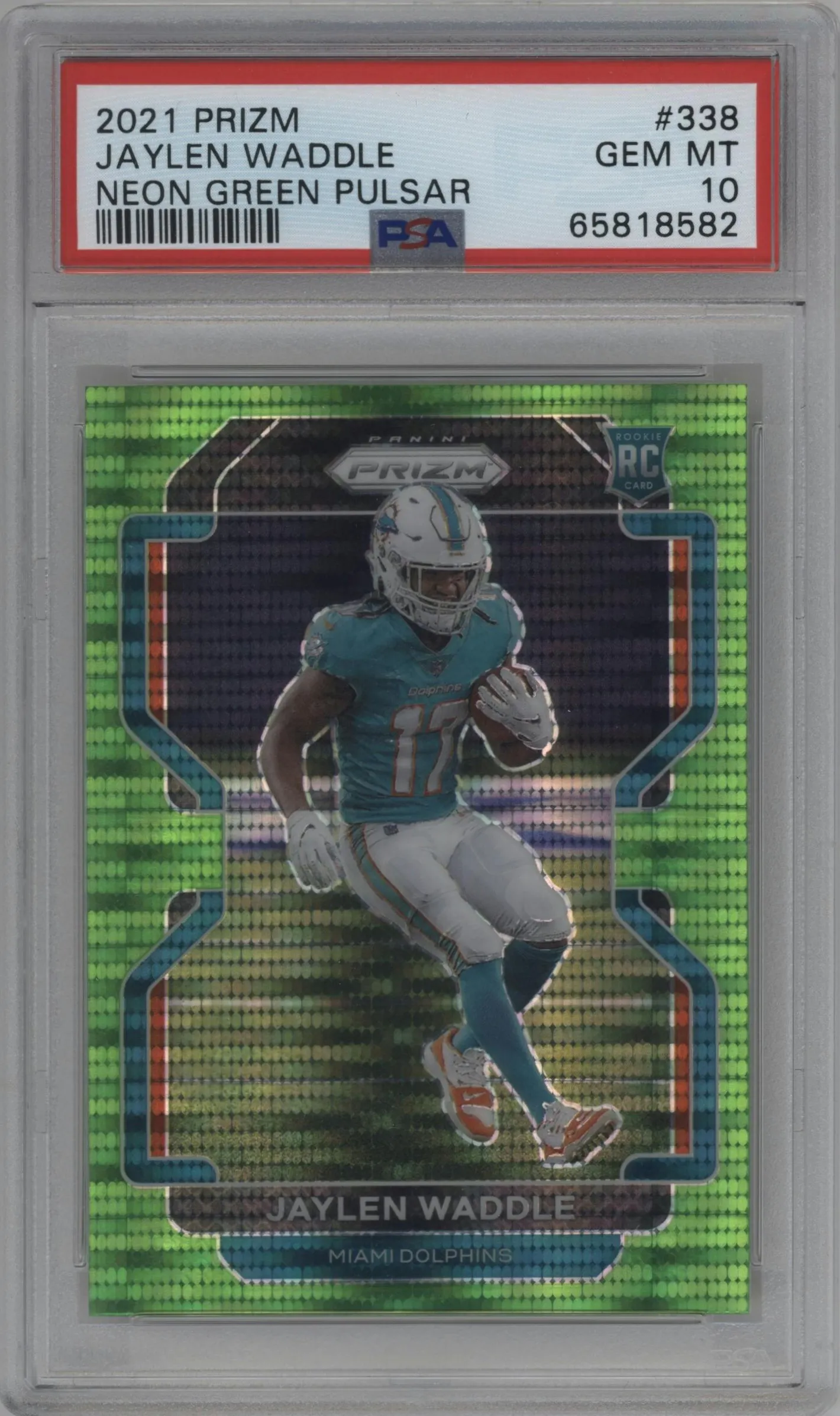 2021 Panini Prizm Jaylen Waddle Neon Green Pulsar #338 PSA 10