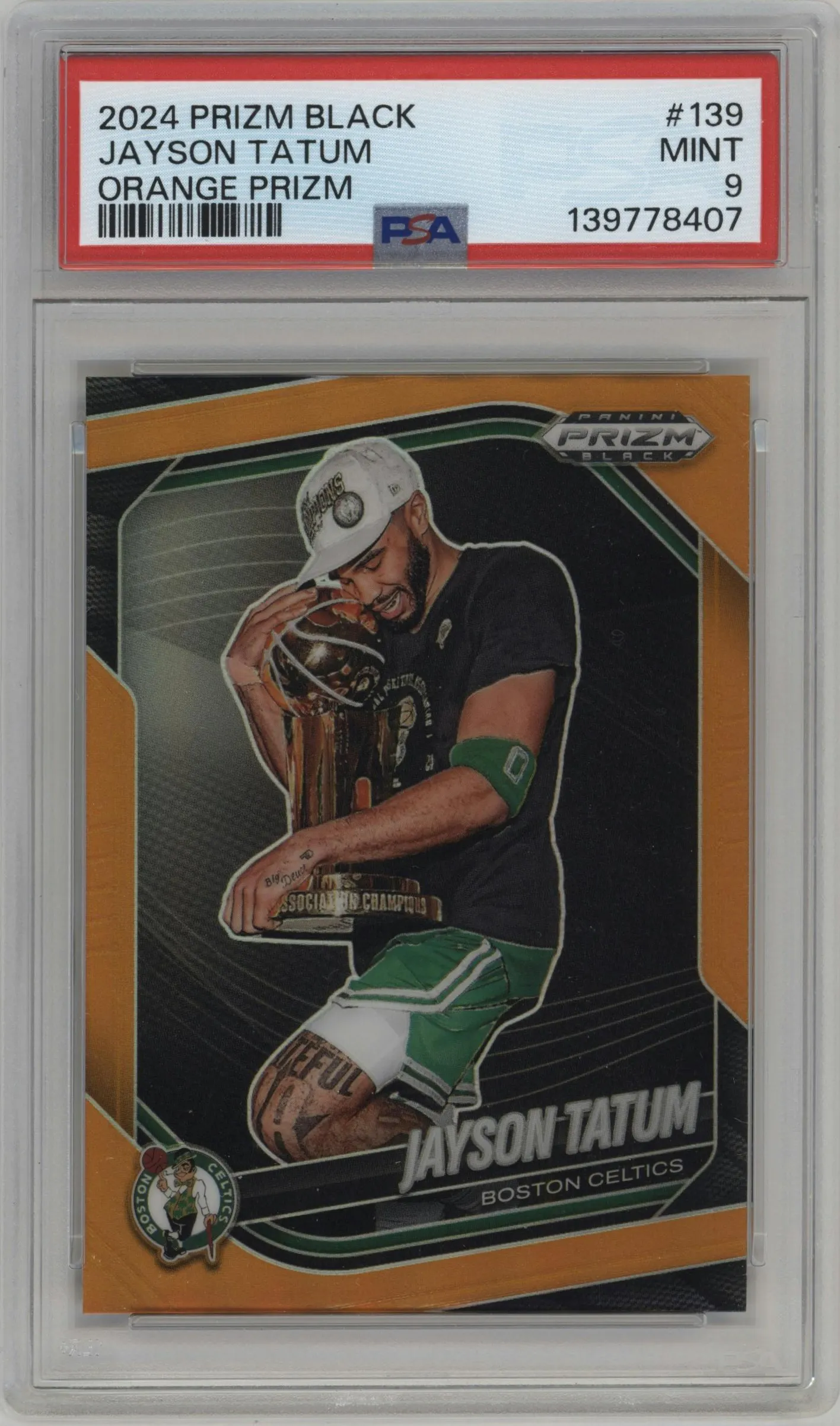 2024 Panini Prizm Black Jayson Tatum Orange Prizm #139 PSA 9