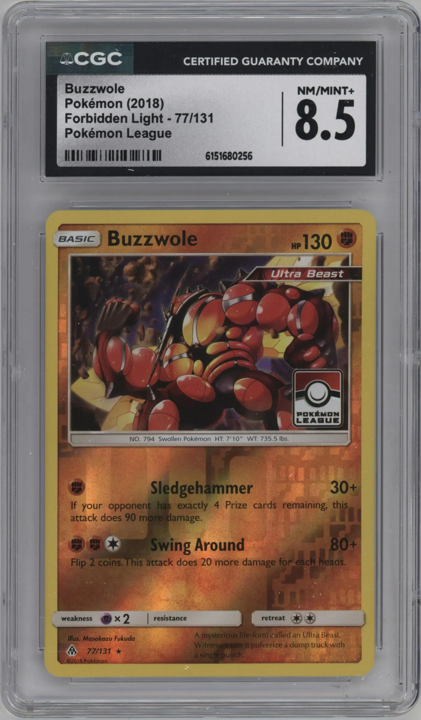 2018 Pokemon S&M Forbidden Light Buzzwole Pokemon League Forbidden Light Season 1 #77 CGC 8.5