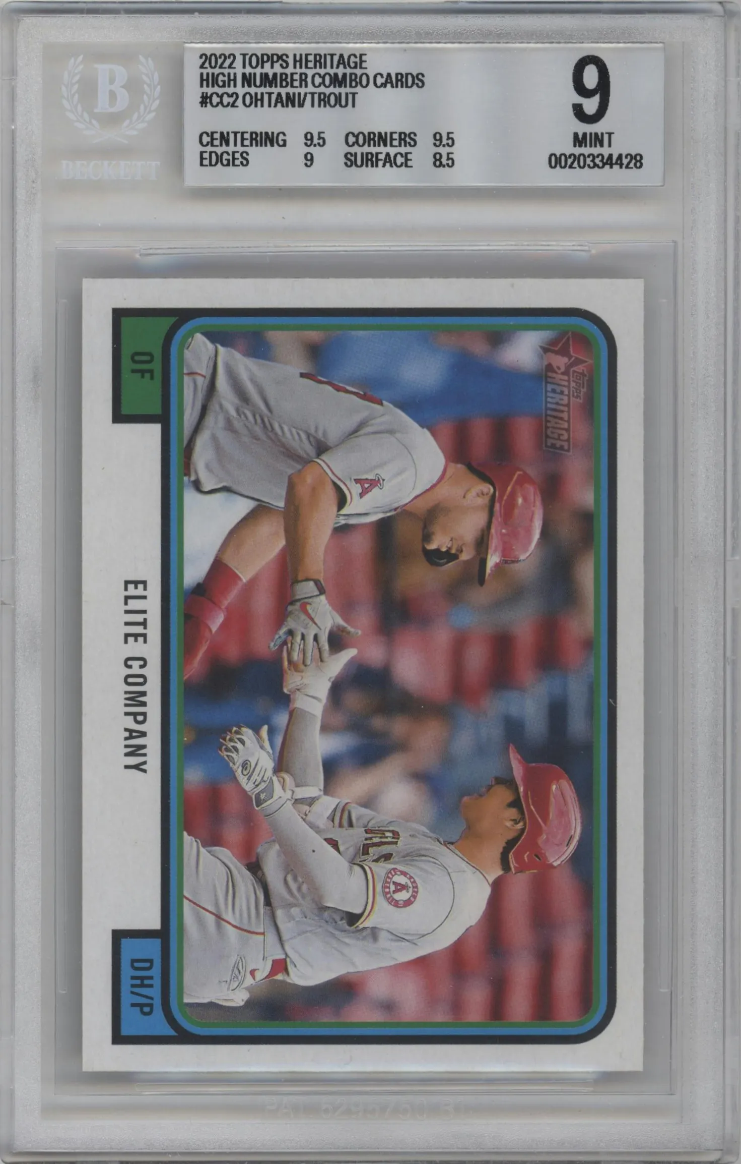 2022 Topps Heritage High Number Combo Cards Shohei Ohtani/Mike Trout #CC-2 BGS 9