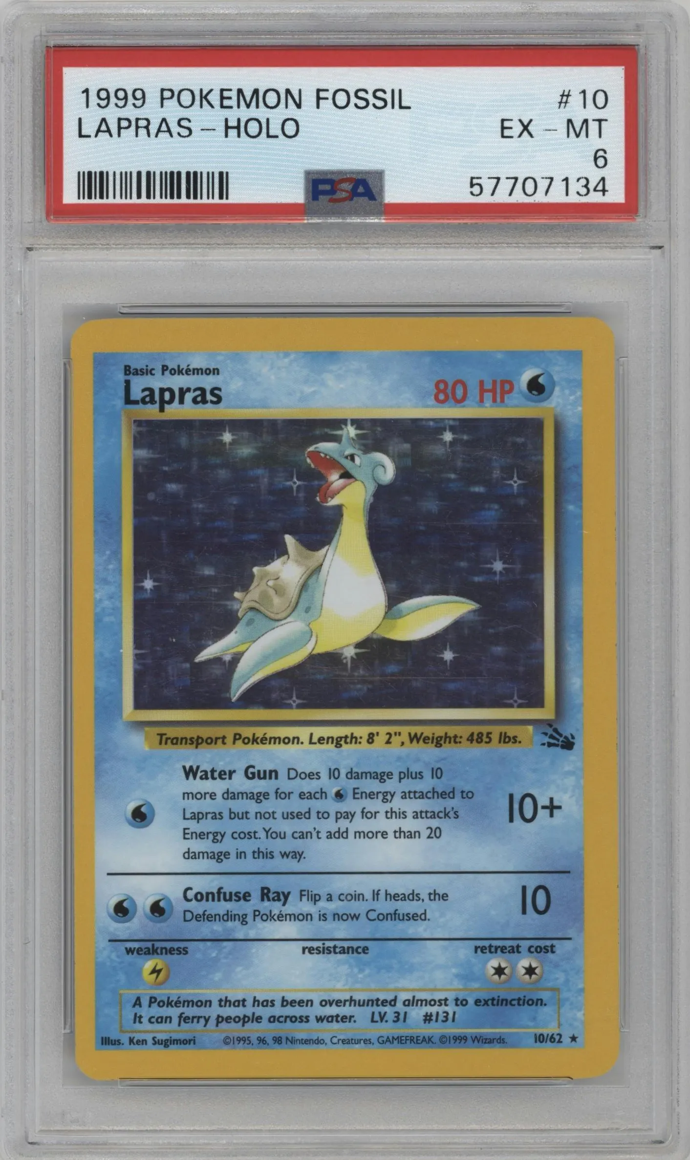 1999 Pokemon Fossil Lapras #10 PSA 6