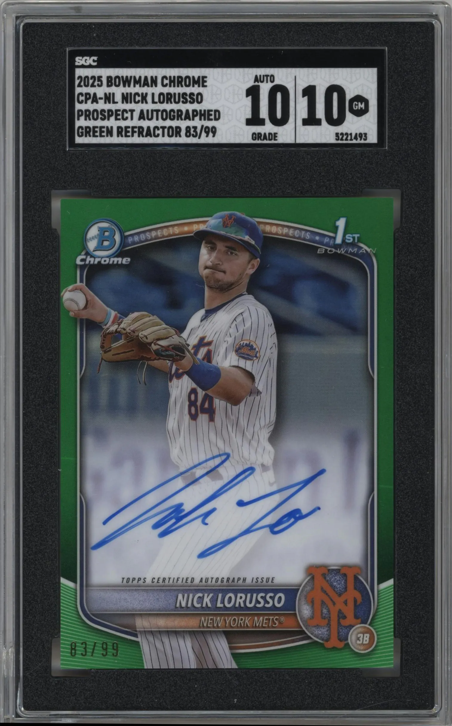 2025 Bowman Chrome Chr.Pros.Auto Nick Lorusso Green SGC 10
