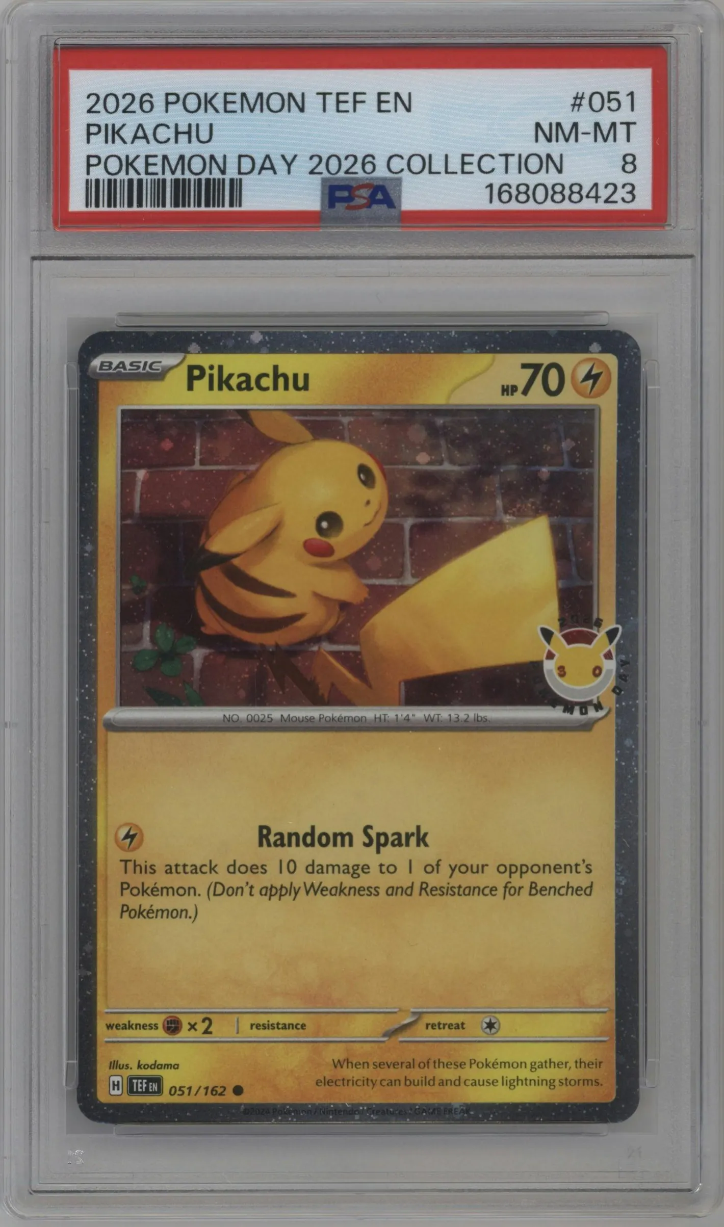 2026 Pokemon Day Collection Pikachu Temporal Forces #051 PSA 8