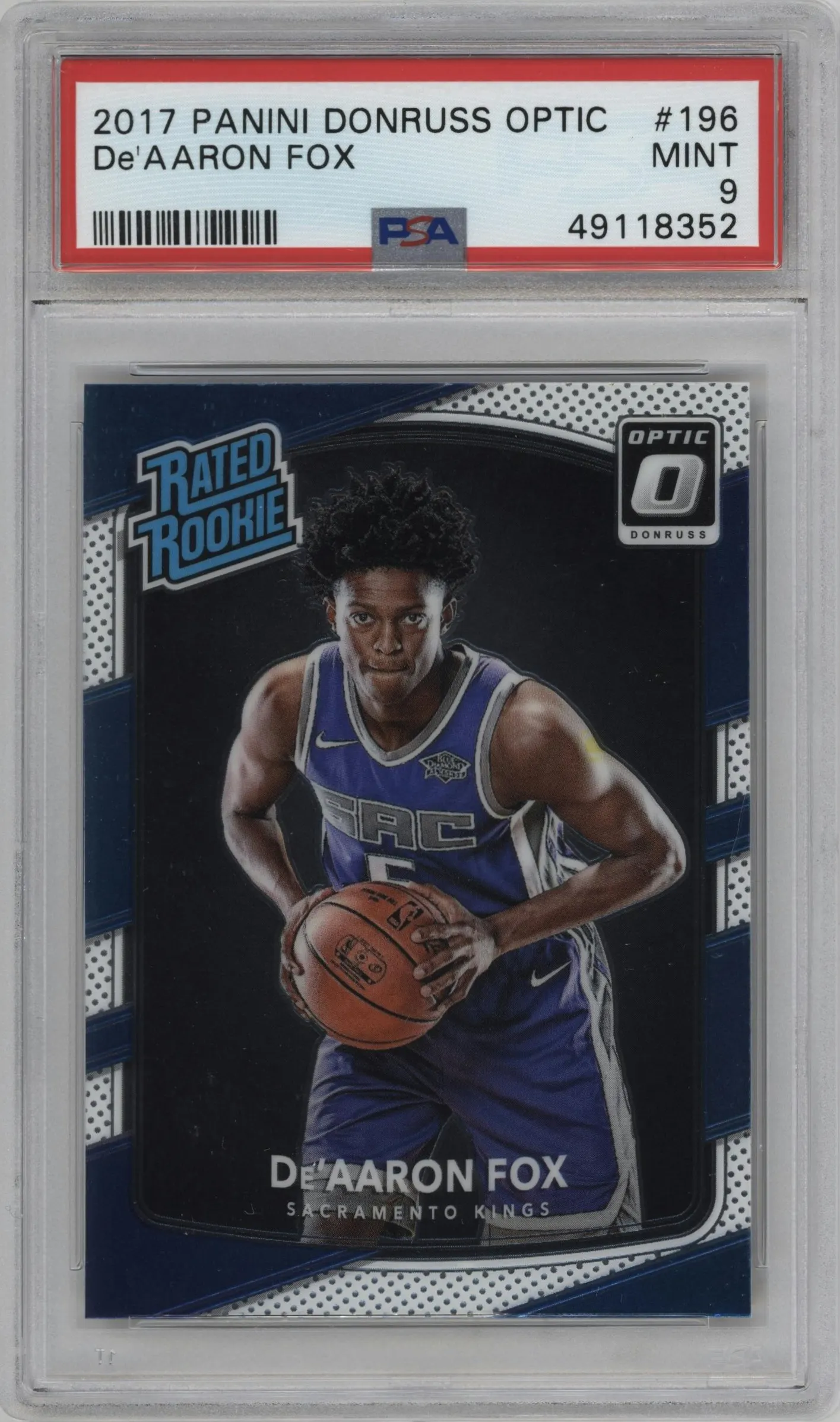 2017 Panini Donruss Optic Rated Rookie De'Aaron Fox #196 PSA 9