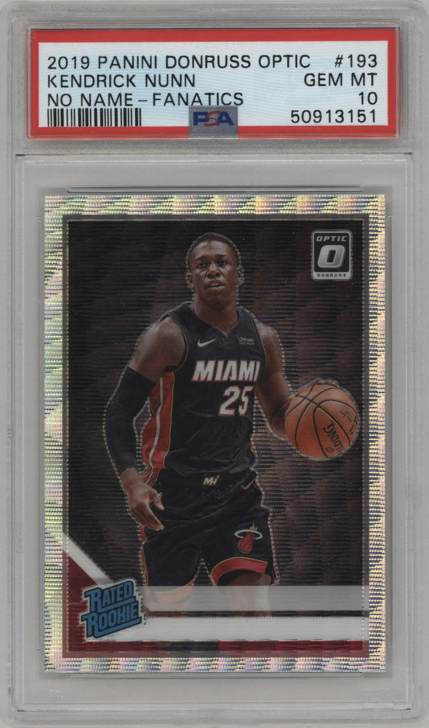 2019 Panini Donruss Optic Rated Rookie Kendrick Nunn No Name Fanatics Box Set #193 PSA 10