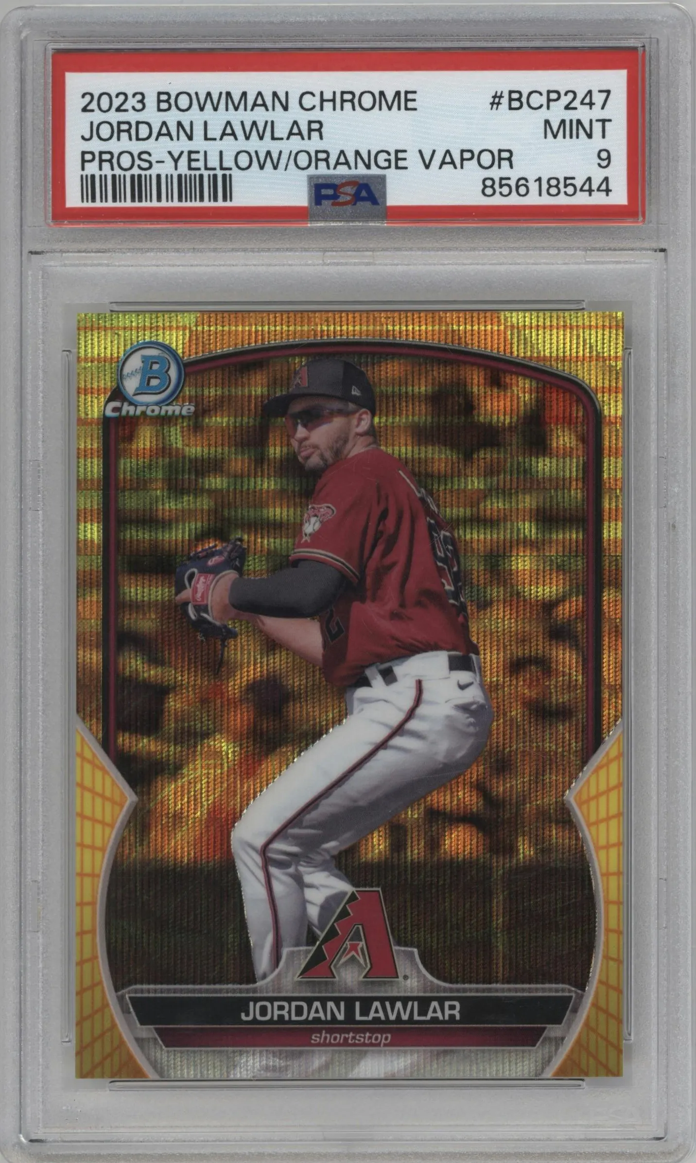 2023 Bowman Chrome Prospect Jordan Lawlar Yellow/Orange Vapor #BCP-247 PSA 9