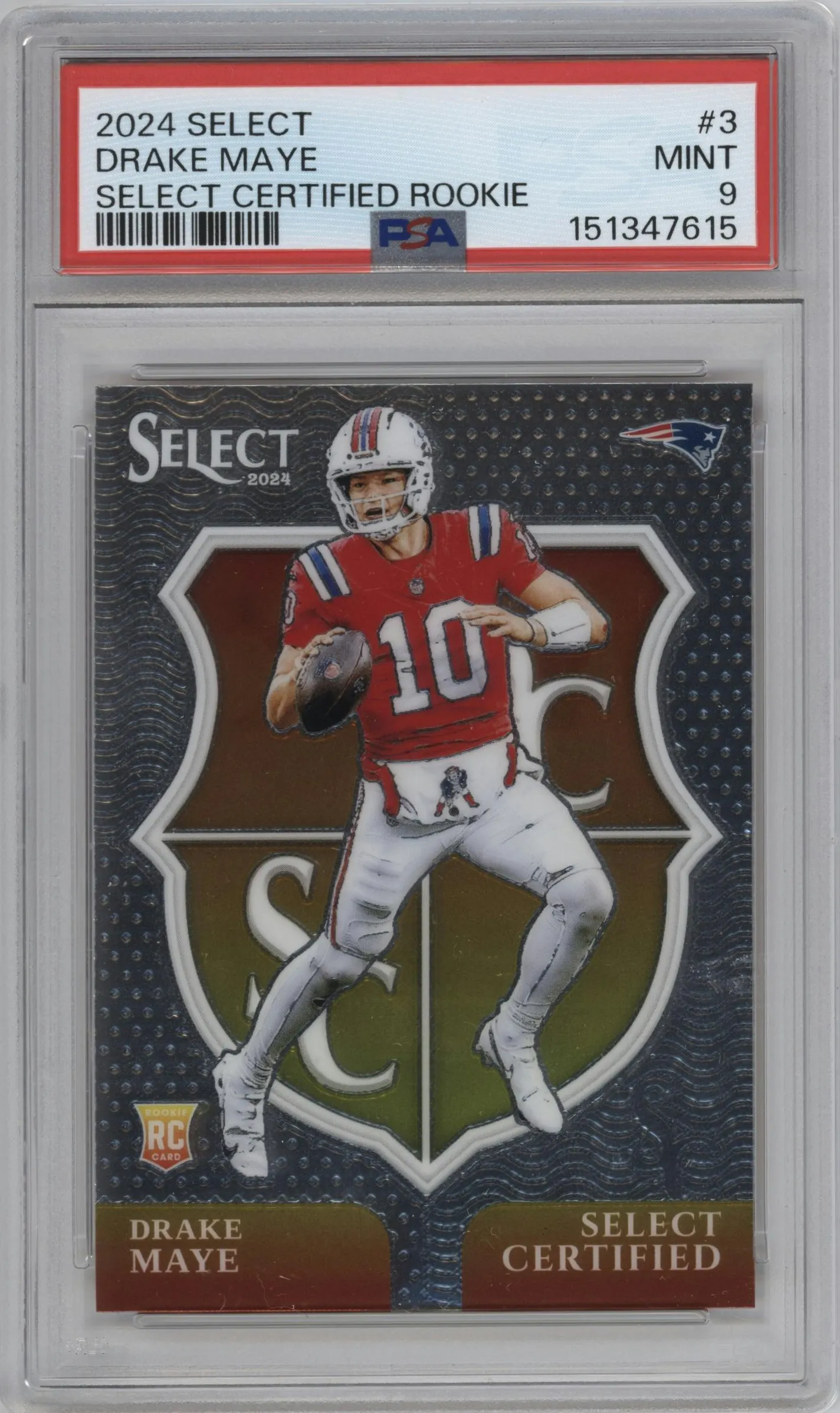 2024 Panini Select Select Cert.Rke. Drake Maye #3 PSA 9