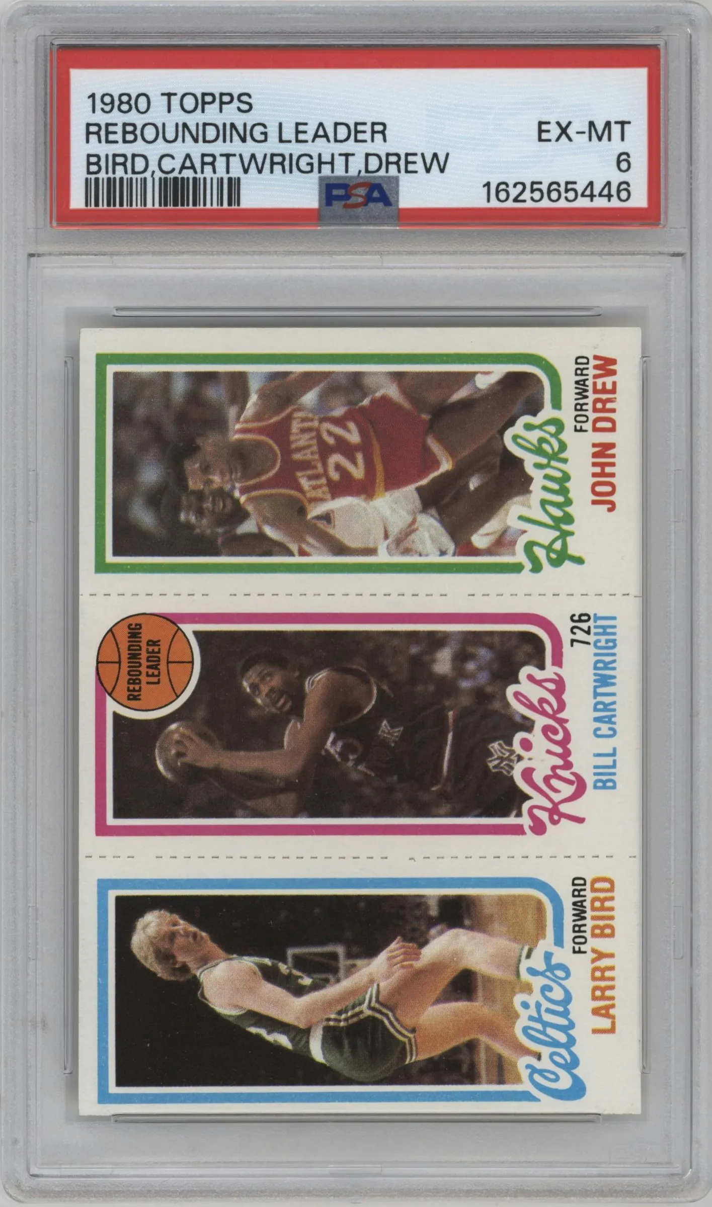 1980 Topps Larry Bird/Bill Cartwright/John Drew #34/164/23 PSA 6