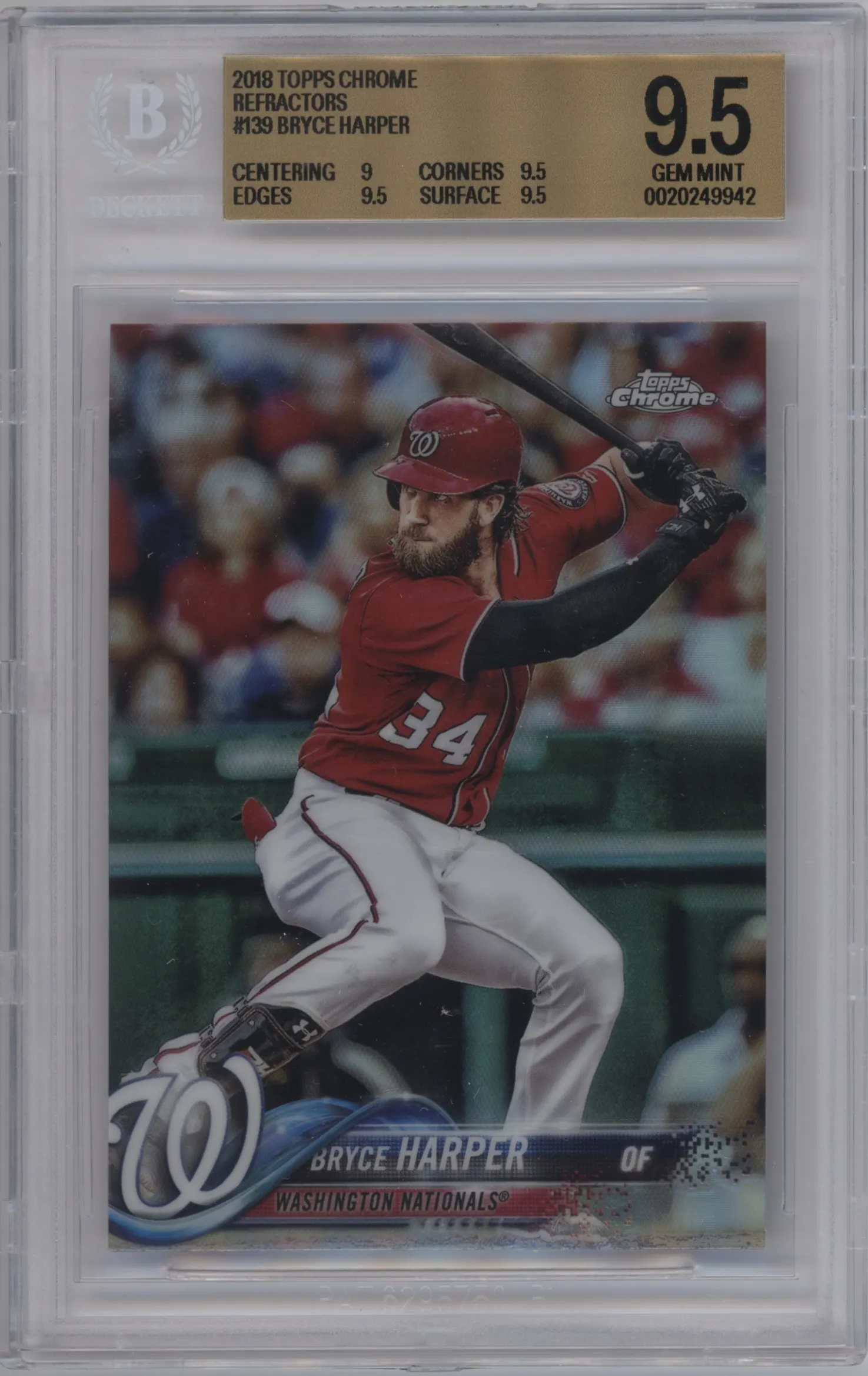 2018 Topps Chrome Bryce Harper Refractor #139 BGS 9.5