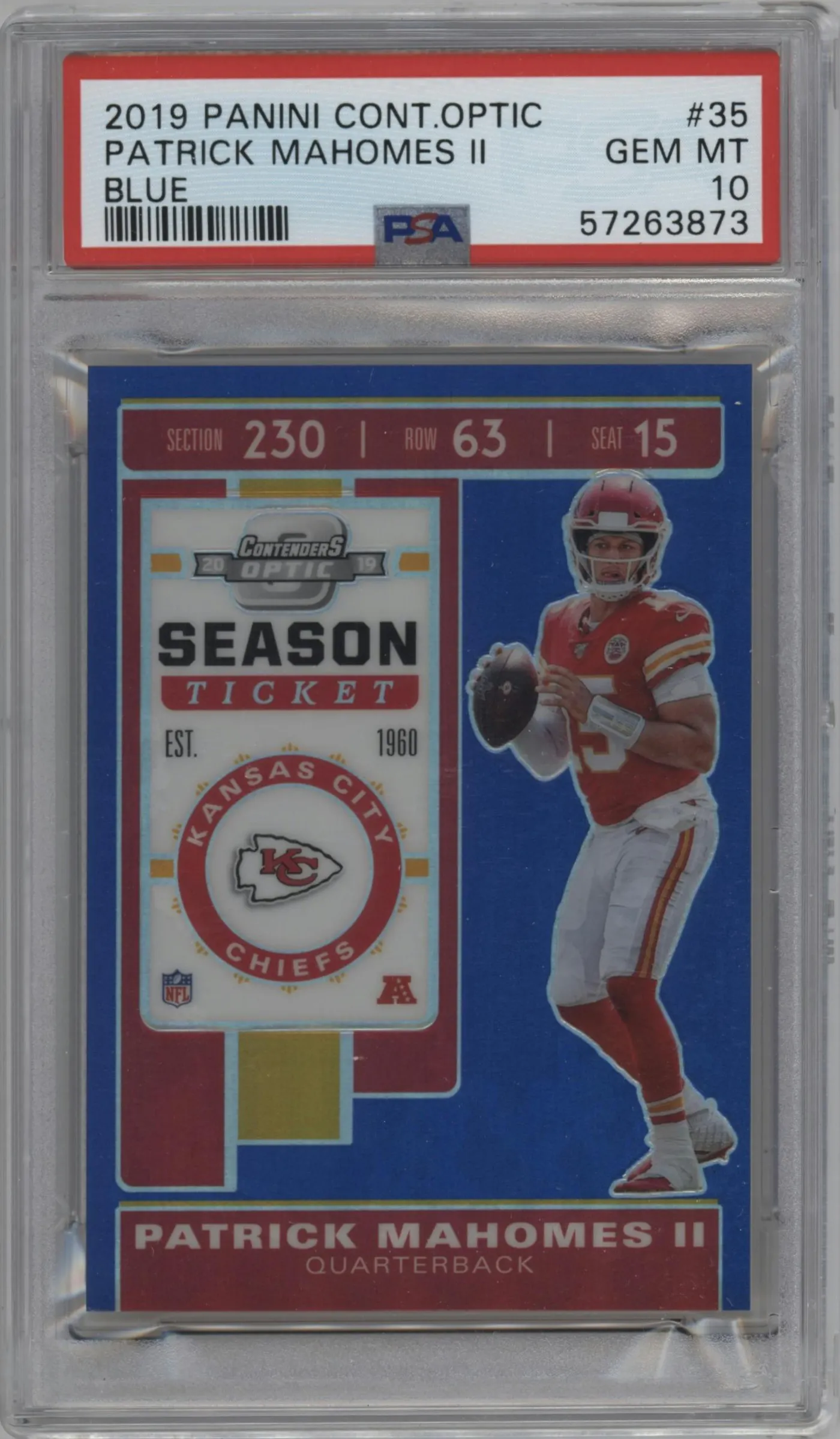 2019 Panini Contenders Optic Patrick Mahomes II Blue #35 PSA 10