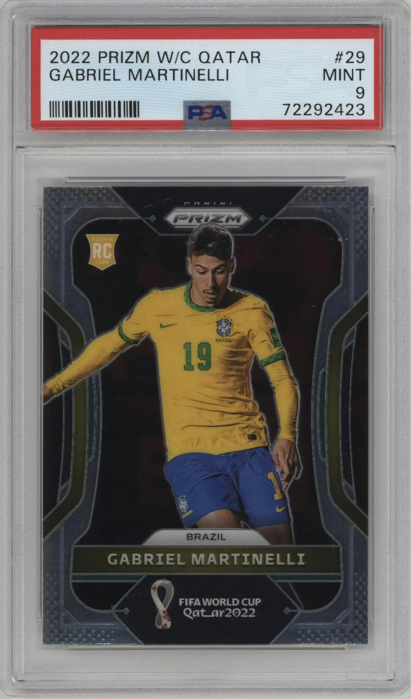 2022 Panini Prizm FIFA WC Qatar Gabriel Martinelli #29 PSA 9