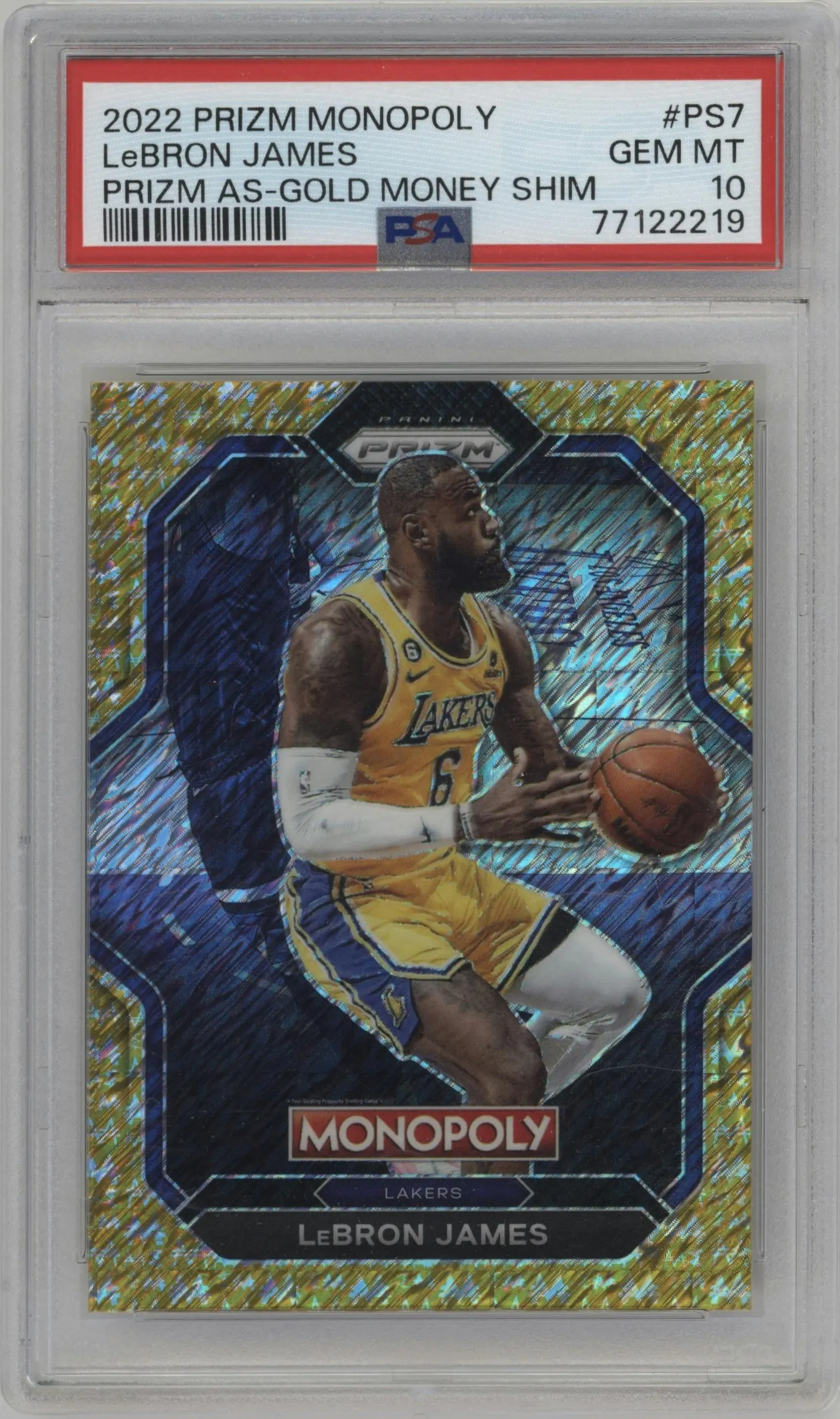 2022 Panini Prizm Monopoly All-Stars LeBron James Gold Money Shimmer #PS7 PSA 10