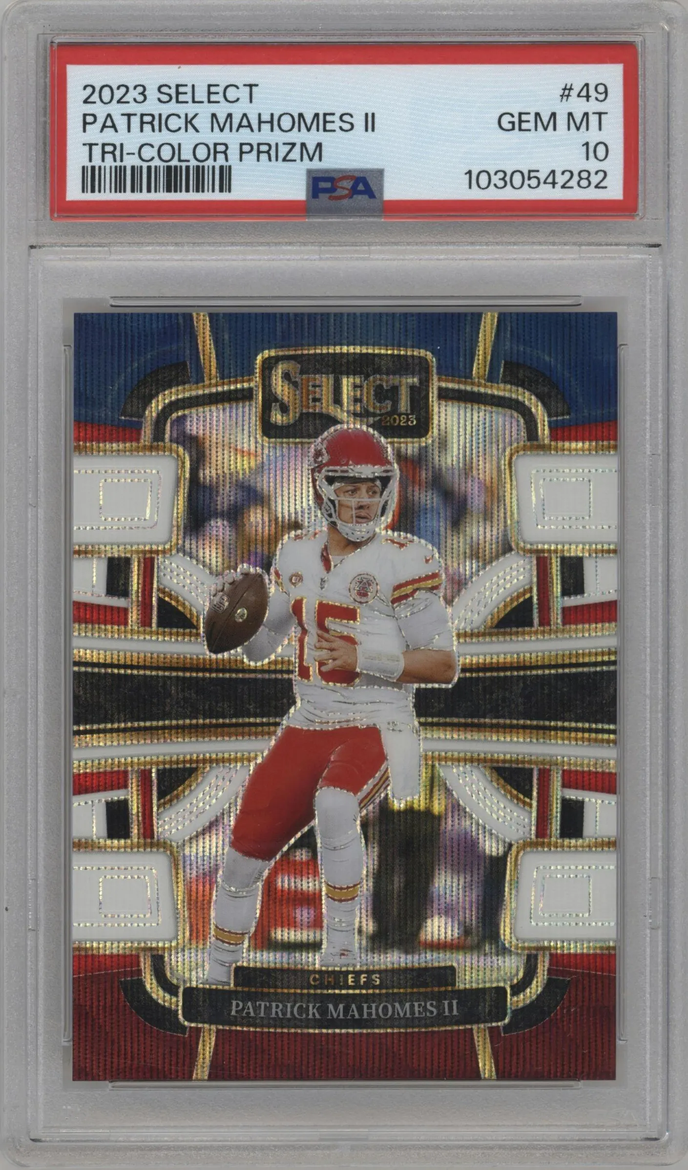 2023 Panini Select Patrick Mahomes II Tri-Color Prizms #49 PSA 10
