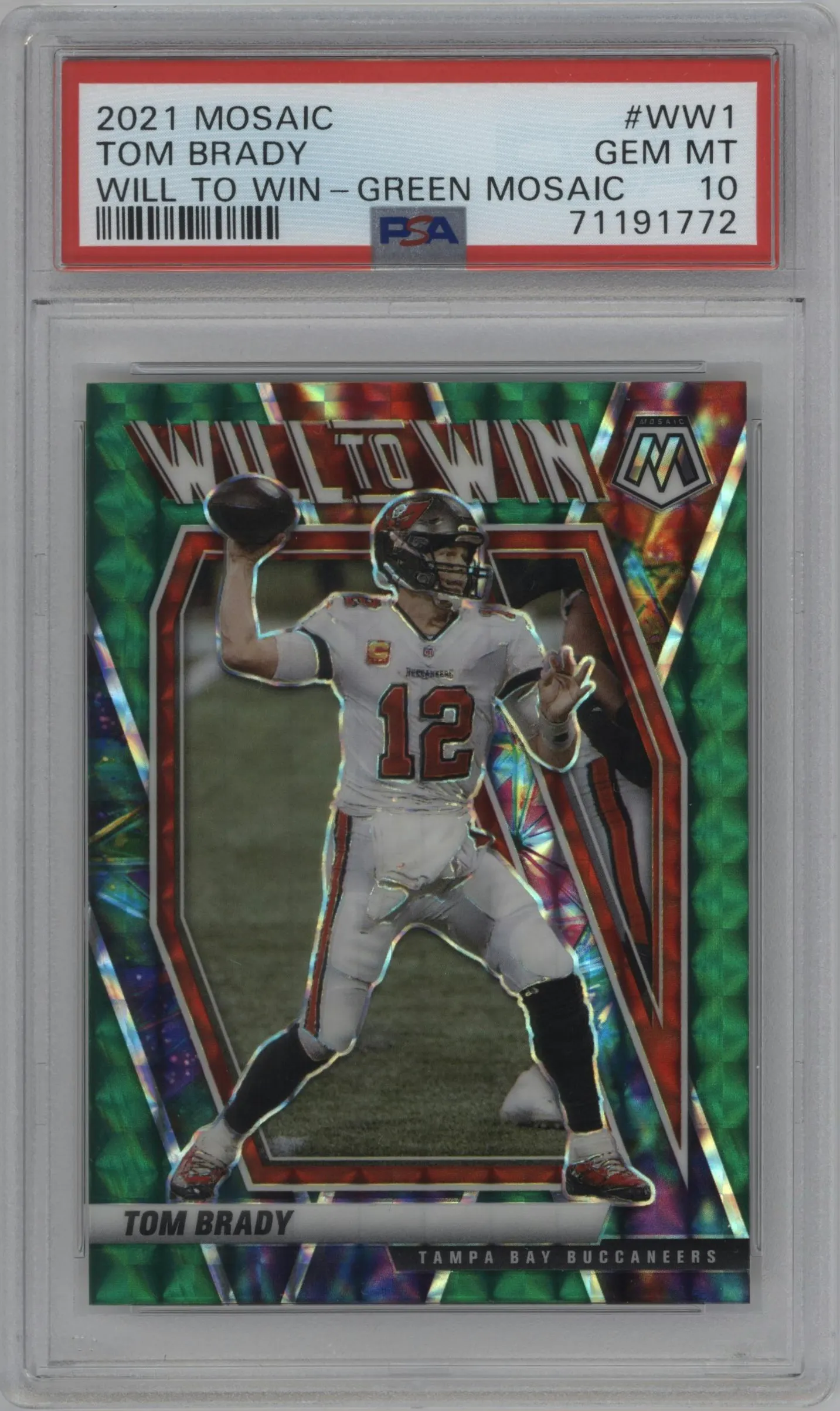 2021 Panini Mosaic Will to Win Tom Brady Green Mosaic #WW-1 PSA 10