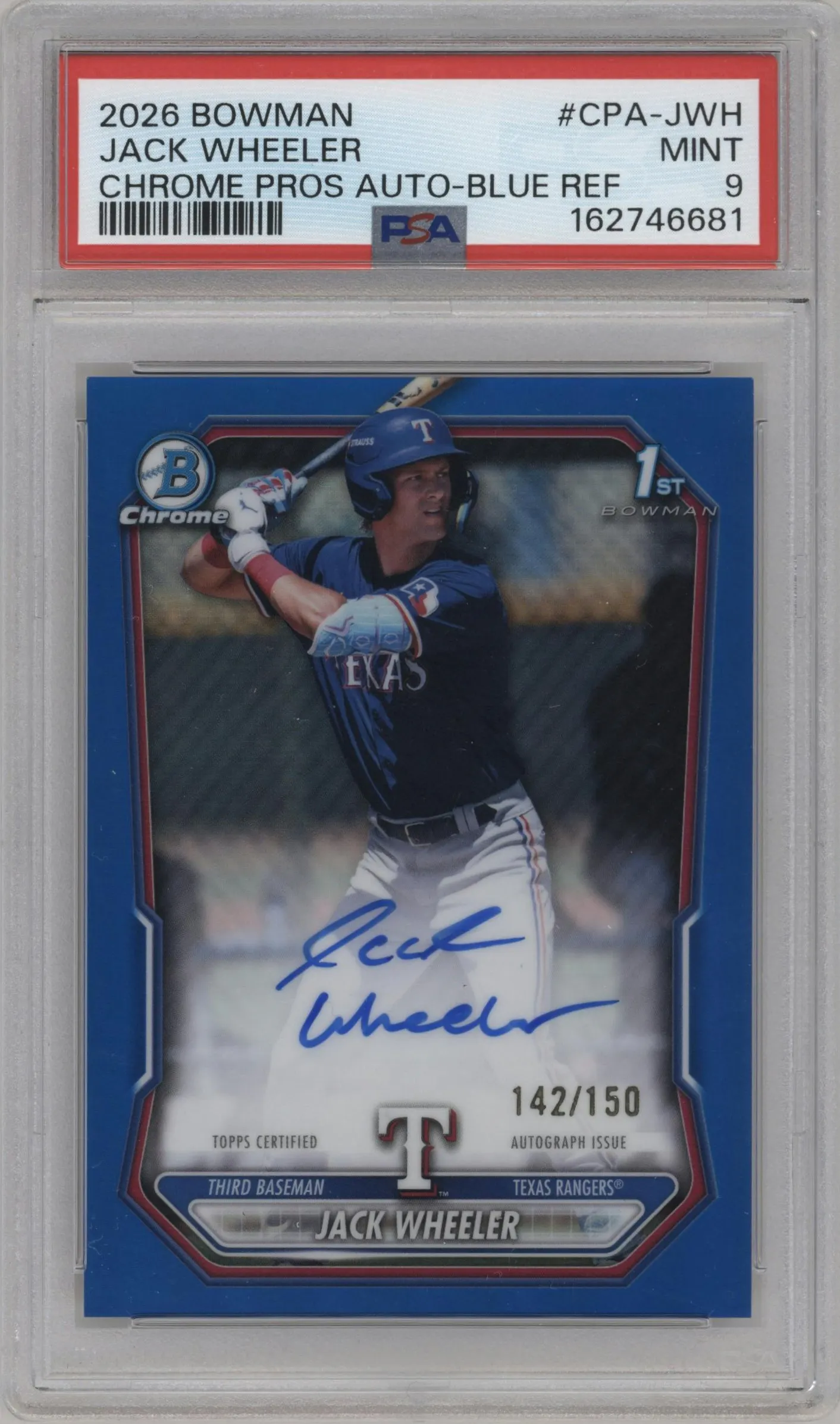 2026 Bowman Chr.Pros.Au. Jack Wheeler Blue Refractor #CPA-JWH PSA 9