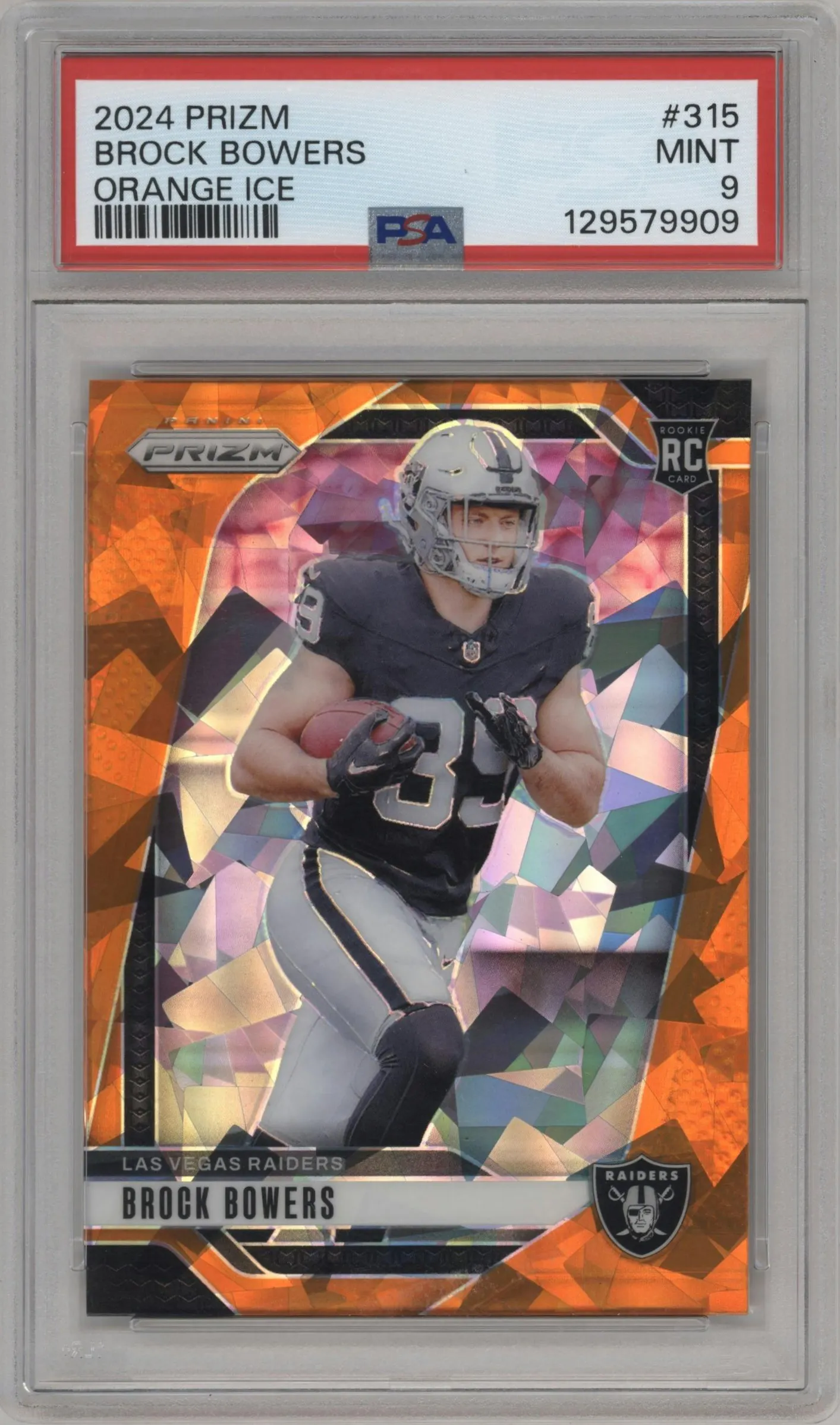 2024 Panini Prizm Brock Bowers Orange Ice #315 PSA 9