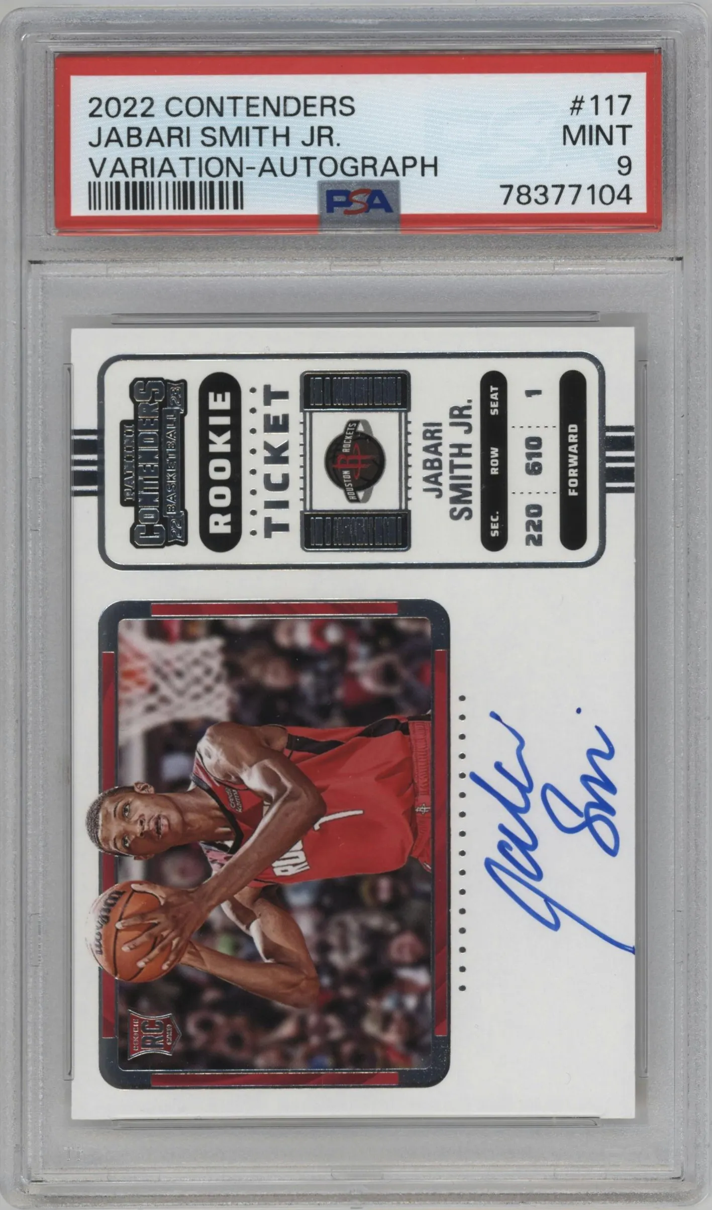 2022 Panini Contenders Rke.Tkt.Var.Auto Jabari Smith Jr. #117 PSA 9