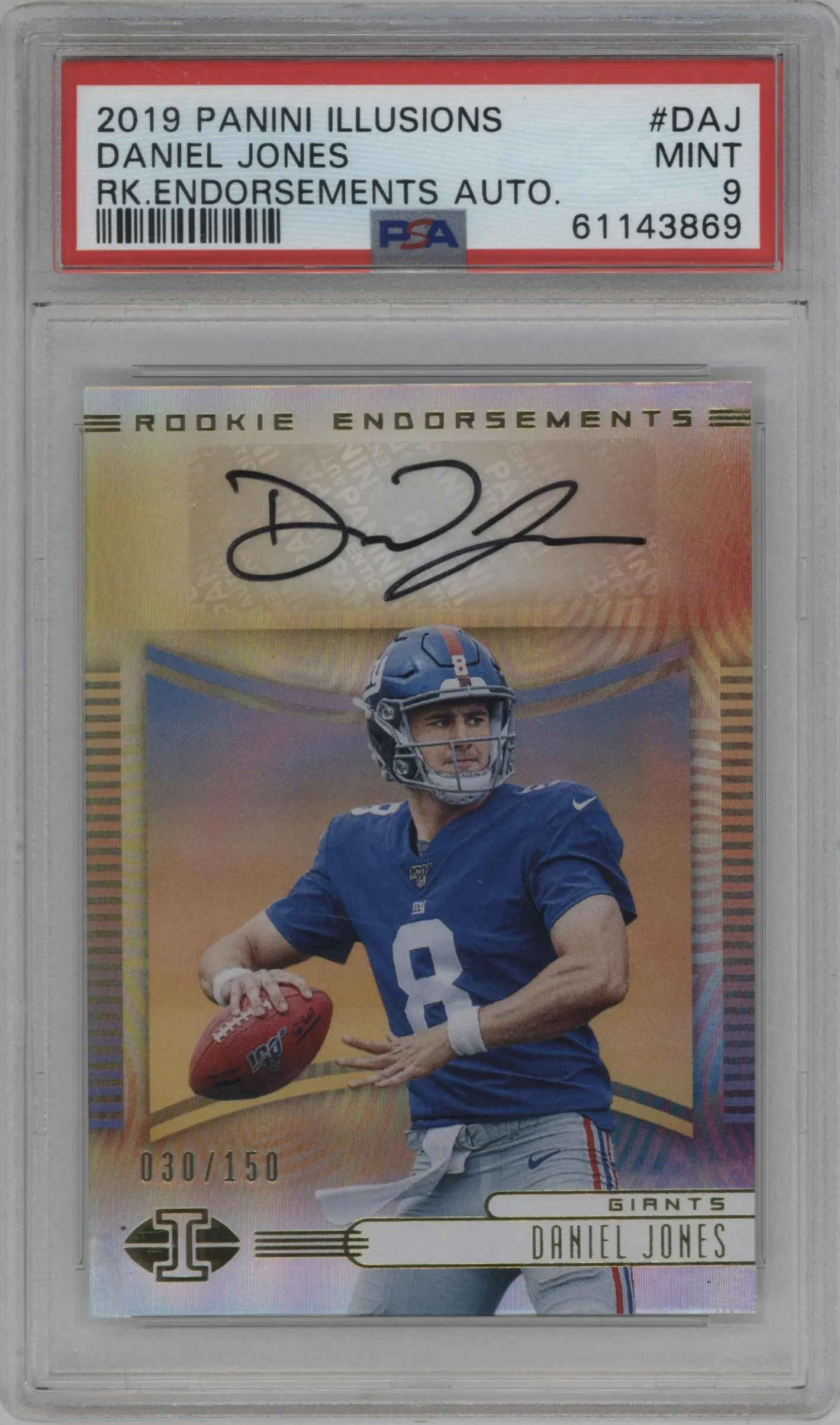 2019 Panini Illusions Rke.Endorsements Auto Daniel Jones #RE-DAJ PSA 9