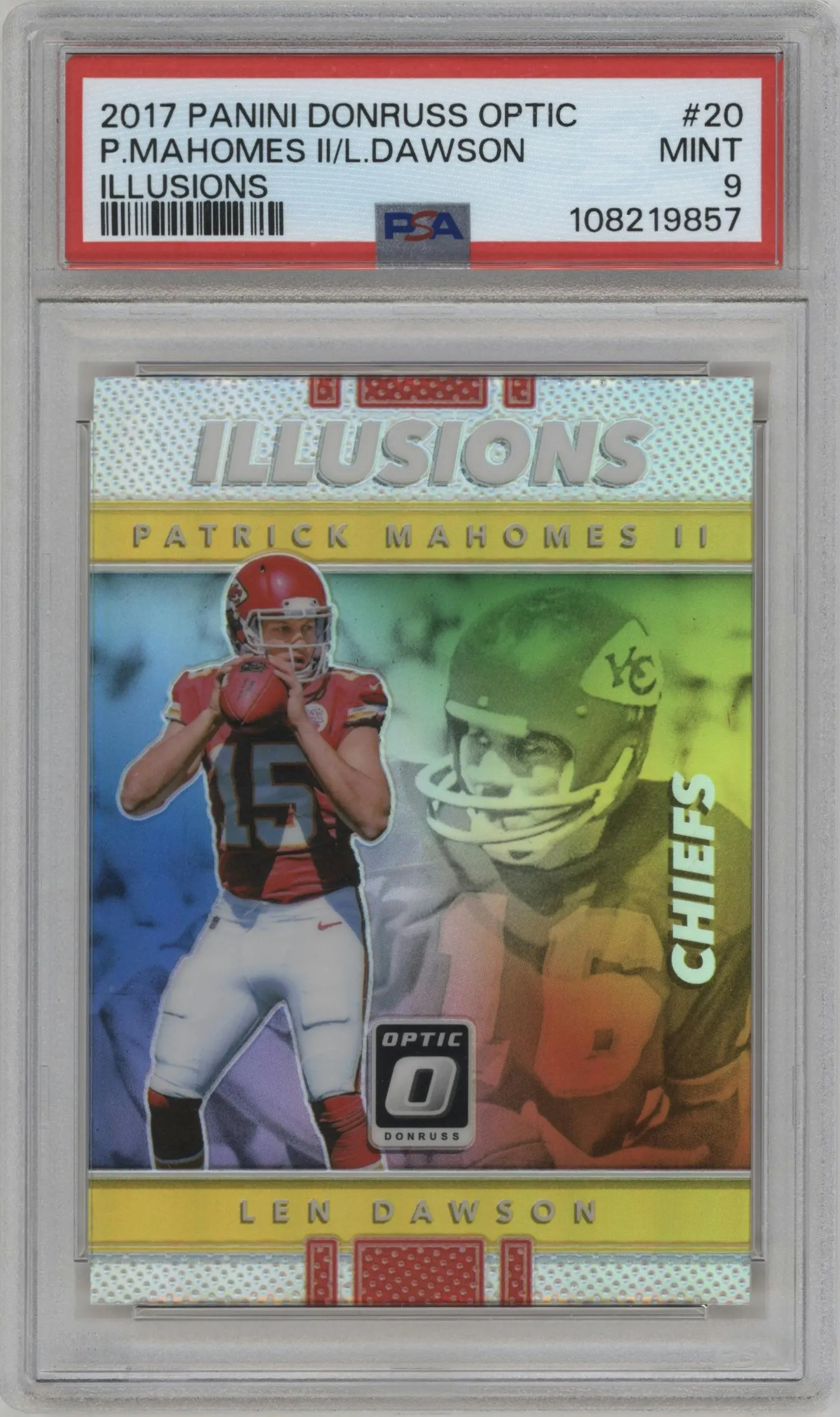 2017 Panini Donruss Optic Illusions Patrick Mahomes II/Len Dawson #20 PSA 9