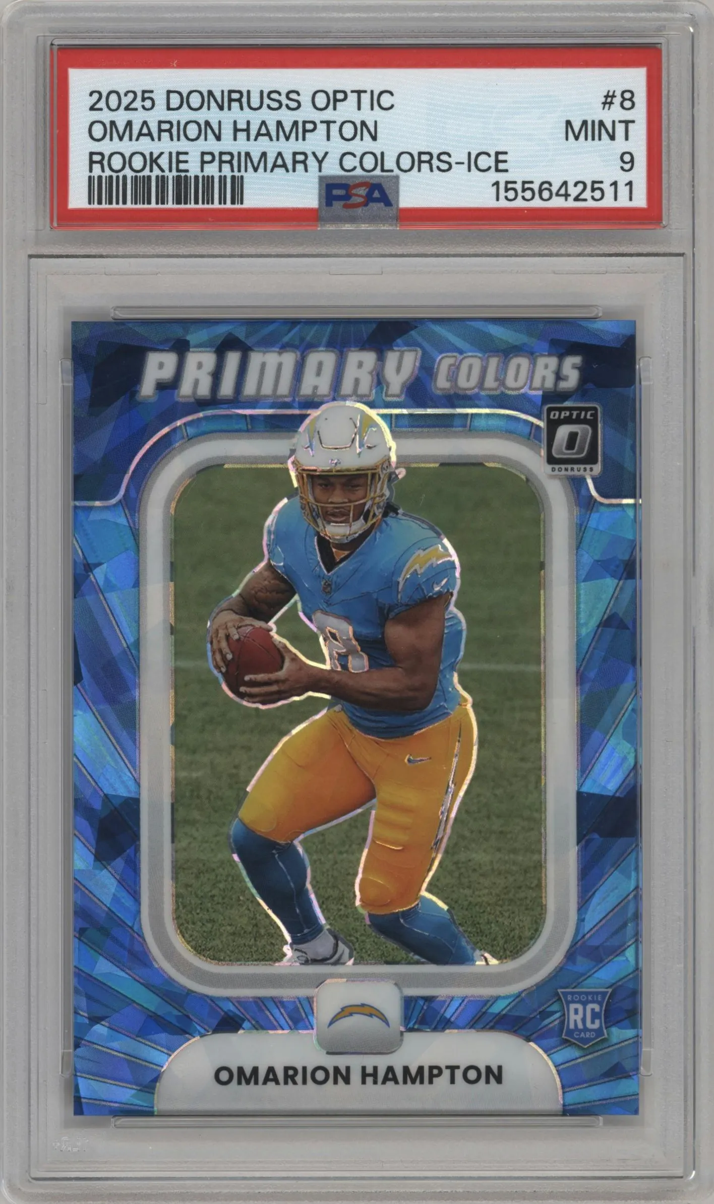 2025 Donruss Optic Rke.Prmry.Clrs. Omarion Hampton Ice #8 PSA 9