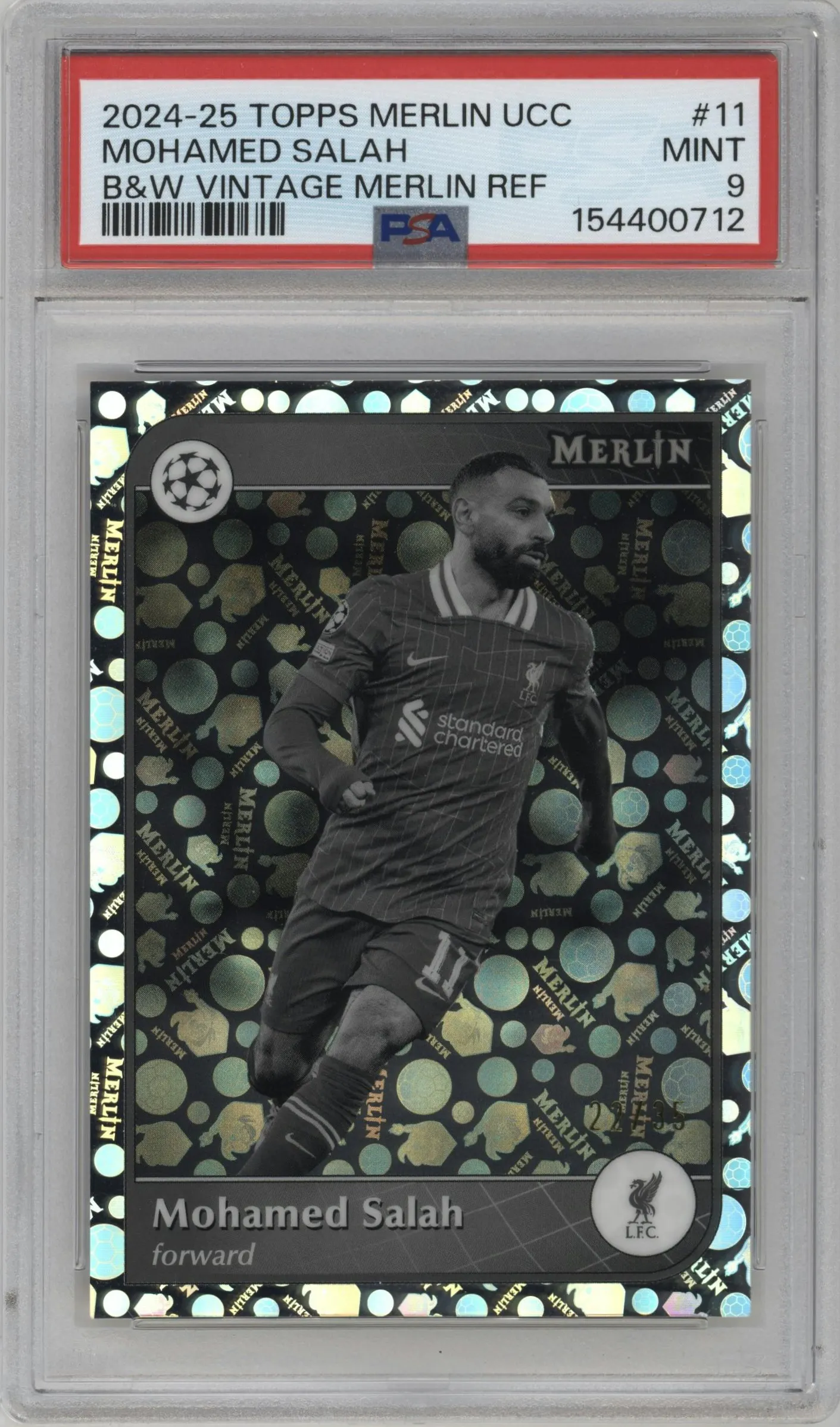 2024 Topps Merlin UEFA Club Competitions Mohamed Salah Black & White Vintage Merlin #11 PSA 9