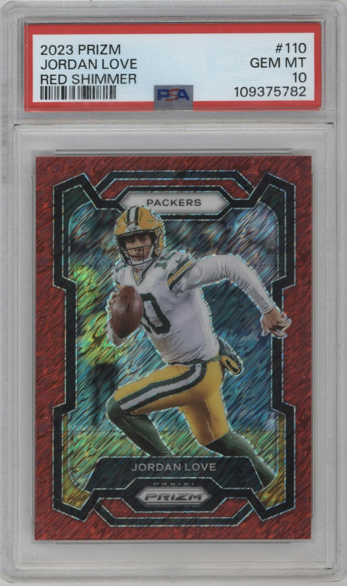2023 Panini Prizm Jordan Love Red Shimmer PSA 10