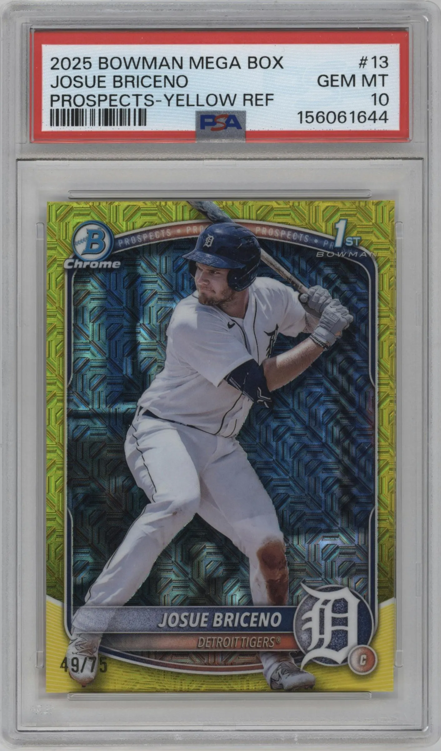2025 Bowman Mega Box Chr.Pros. Josue Briceno Yellow Refractor PSA 10