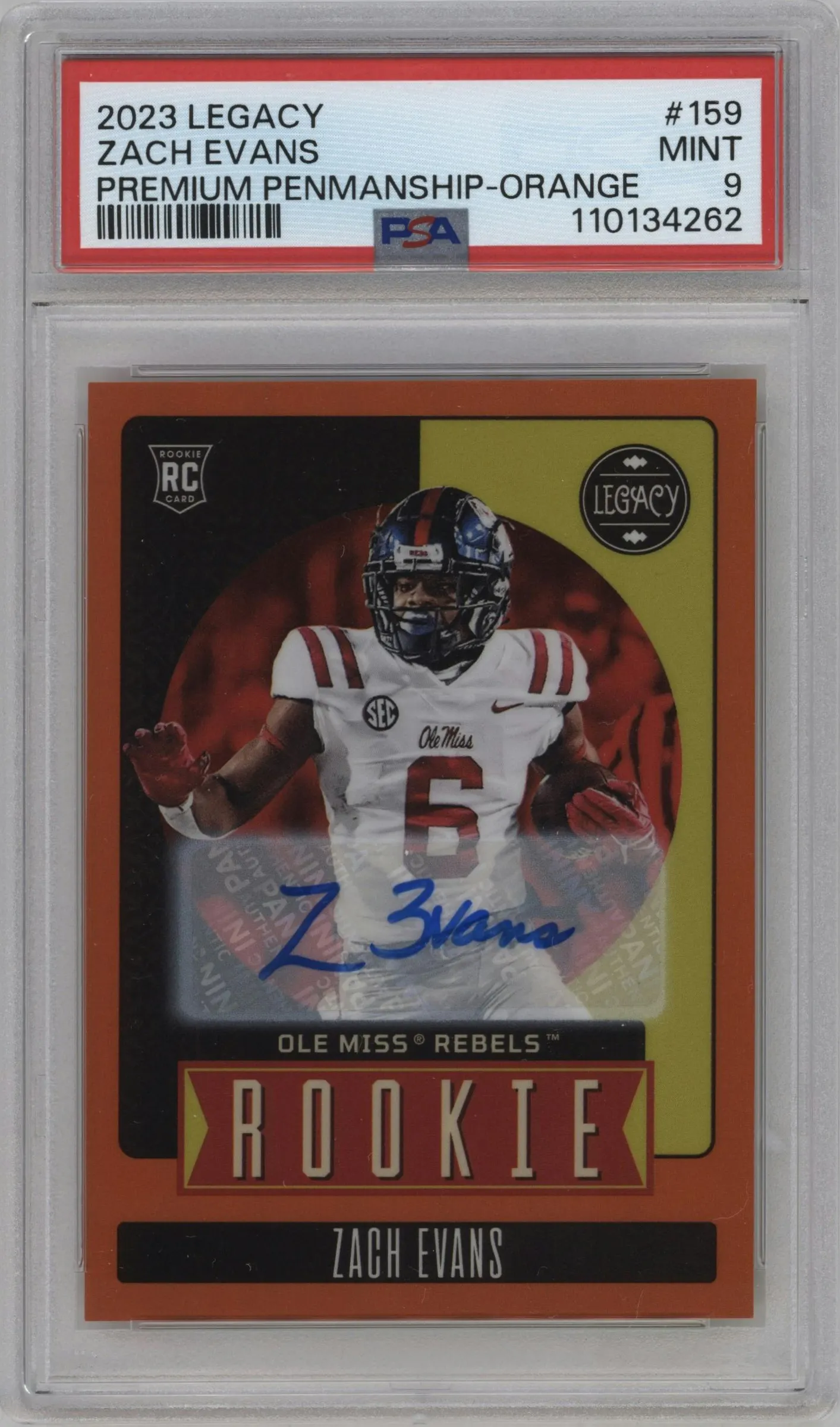 2023 Panini Legacy Rke.Prem.Pen. Zach Evans Orange #159 PSA 9