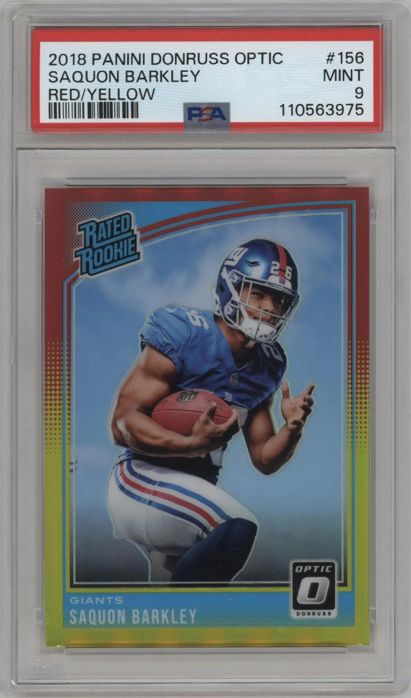 2018 Panini Donruss Optic Rated Rookie Saquon Barkley Red/Yellow #156 PSA 9