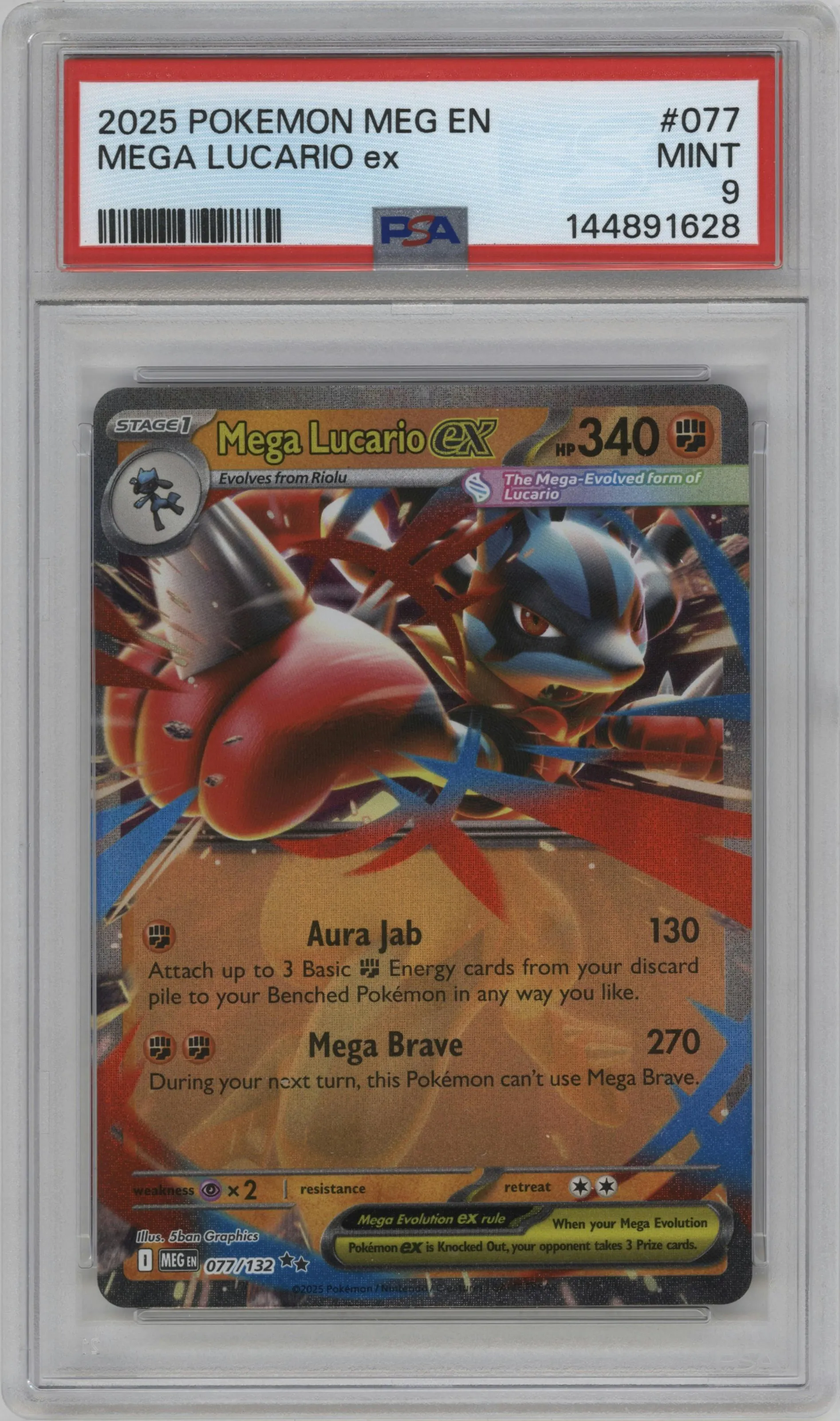 2025 Pokemon Mega Evolution Mega Lucario ex #077 PSA 9
