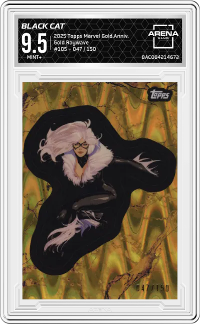 2025 Topps Marvel Comic Book Heroes 1975 Golden Anniversary Black Cat Gold Raywave #105 ARENA CLUB 9.5