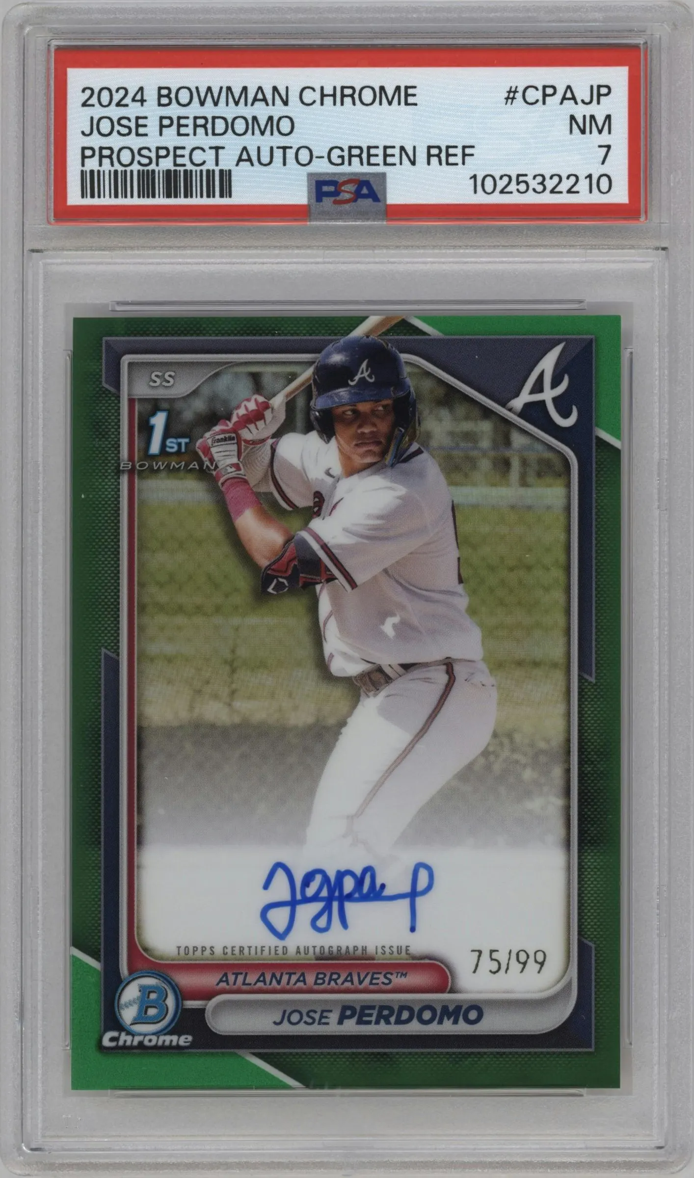 2024 Bowman Chrome Pros.Auto Jose Perdomo Green Refractor PSA 7