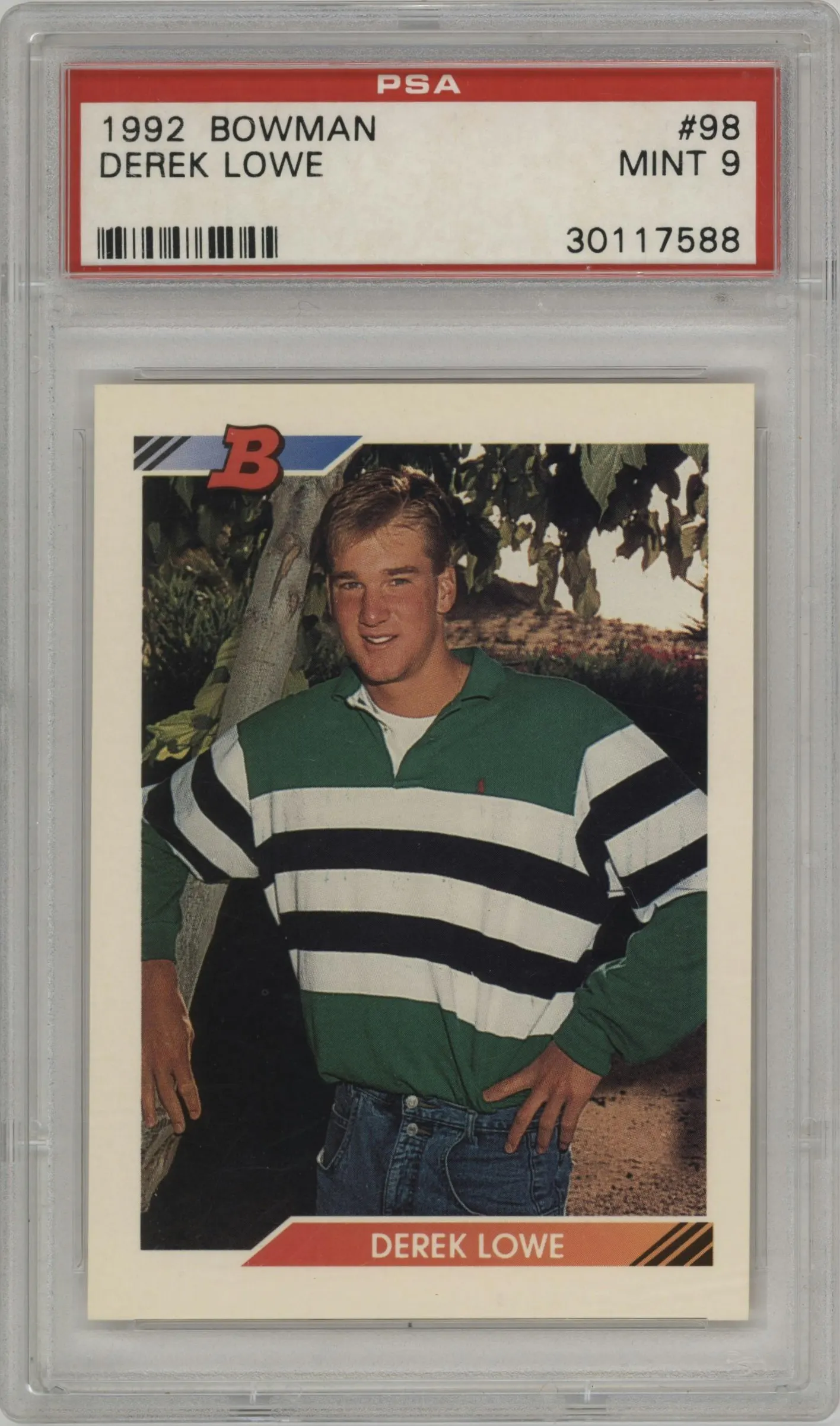 1992 Bowman Derek Lowe #98 PSA 9