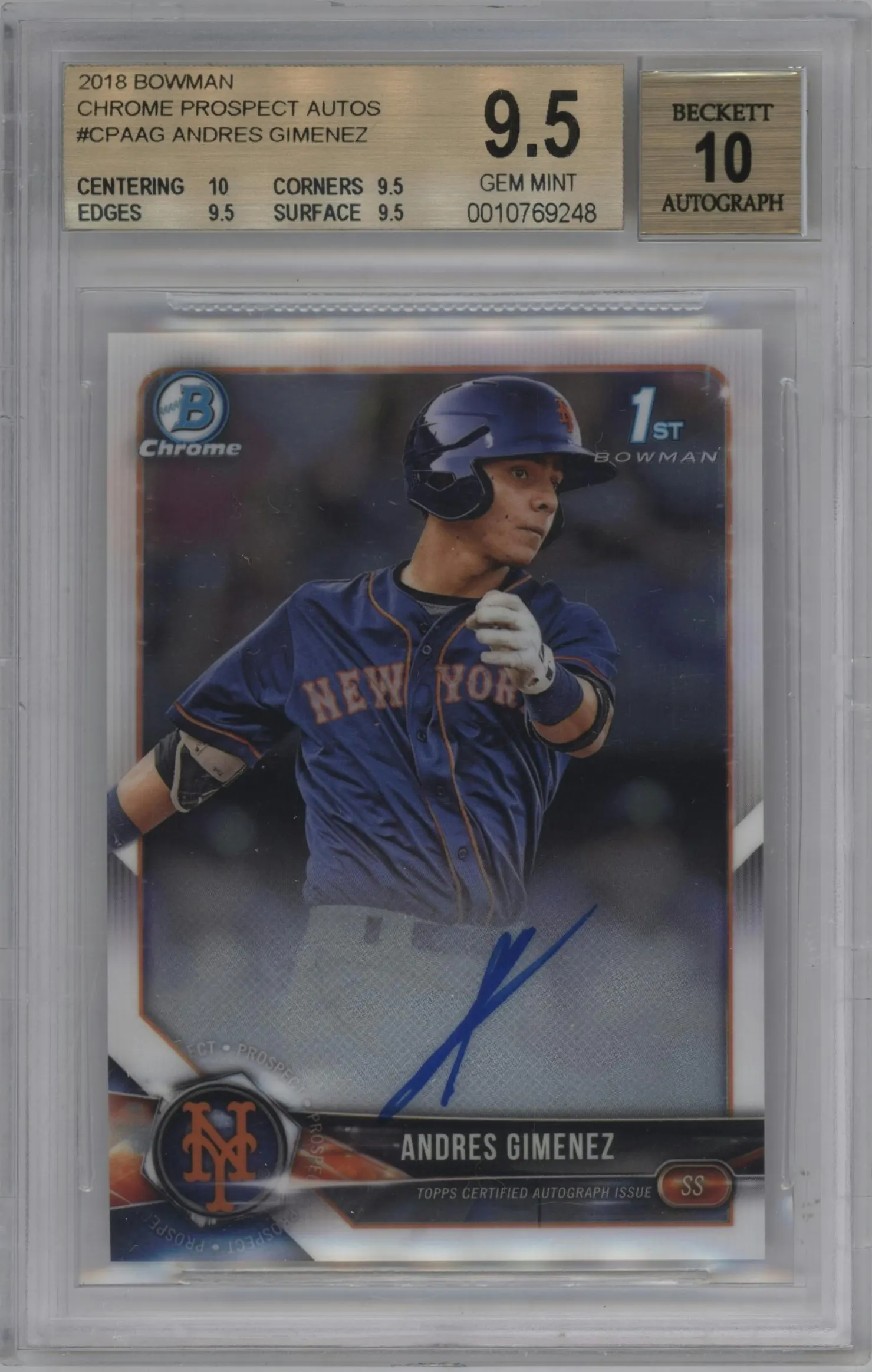 2018 Bowman Chr.Pros.Auto Andres Gimenez #CPA-AG BGS 9.5