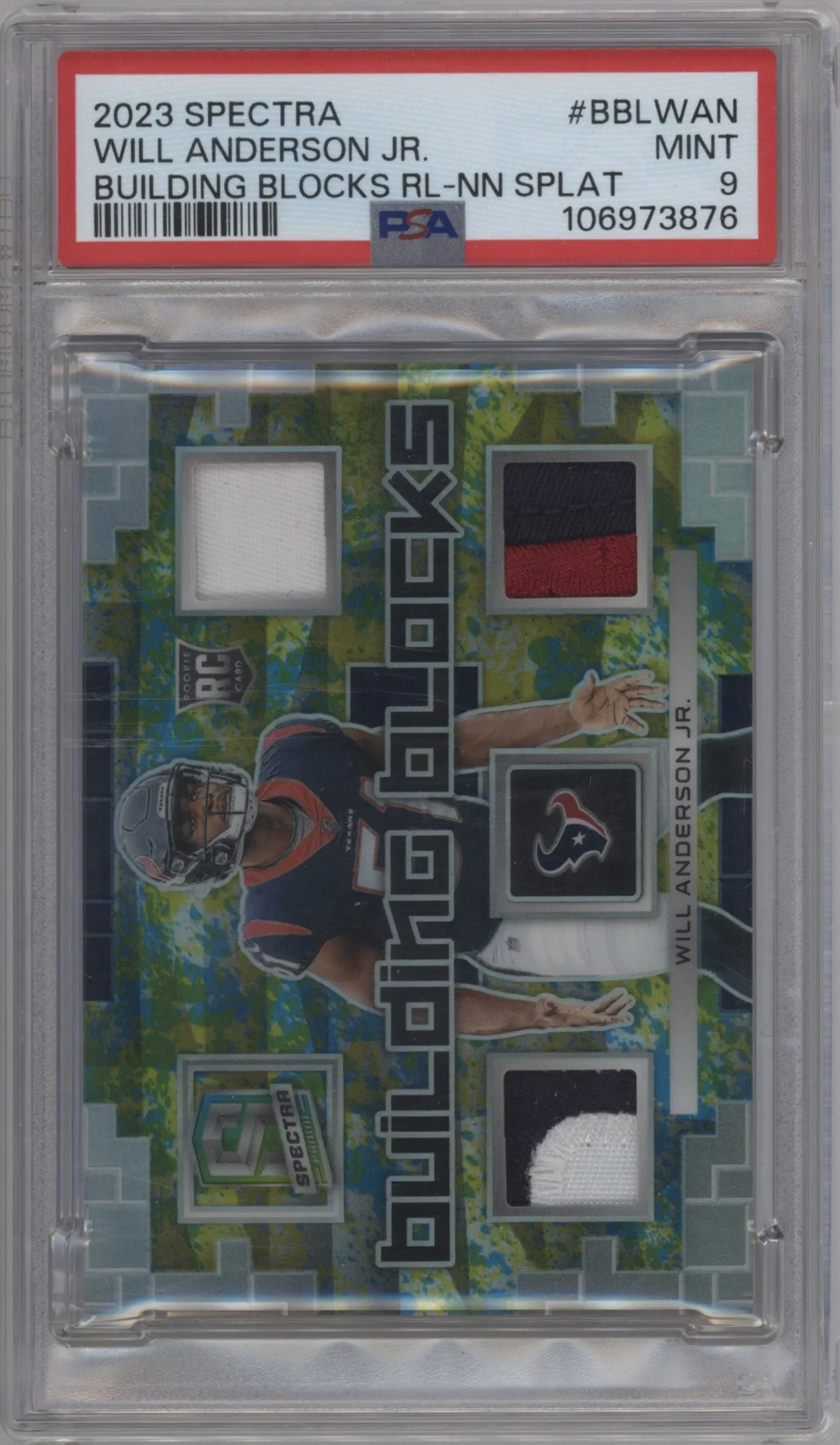 2023 Panini Spectra Building Blocks Will Anderson Jr. Neon Splatter #BBL-WAN PSA 9