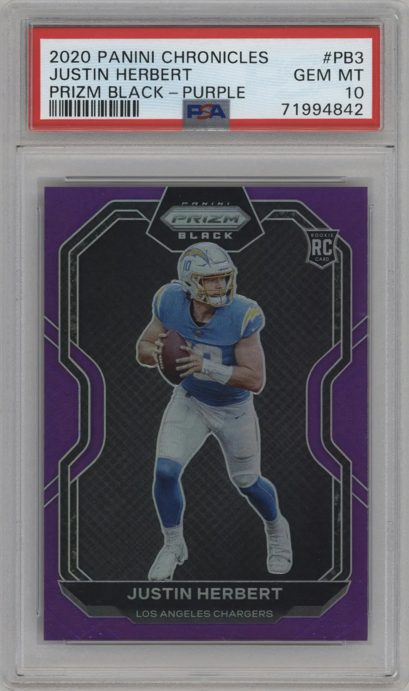 2020 Panini Chronicles Prizm Black Justin Herbert Purple PSA 10
